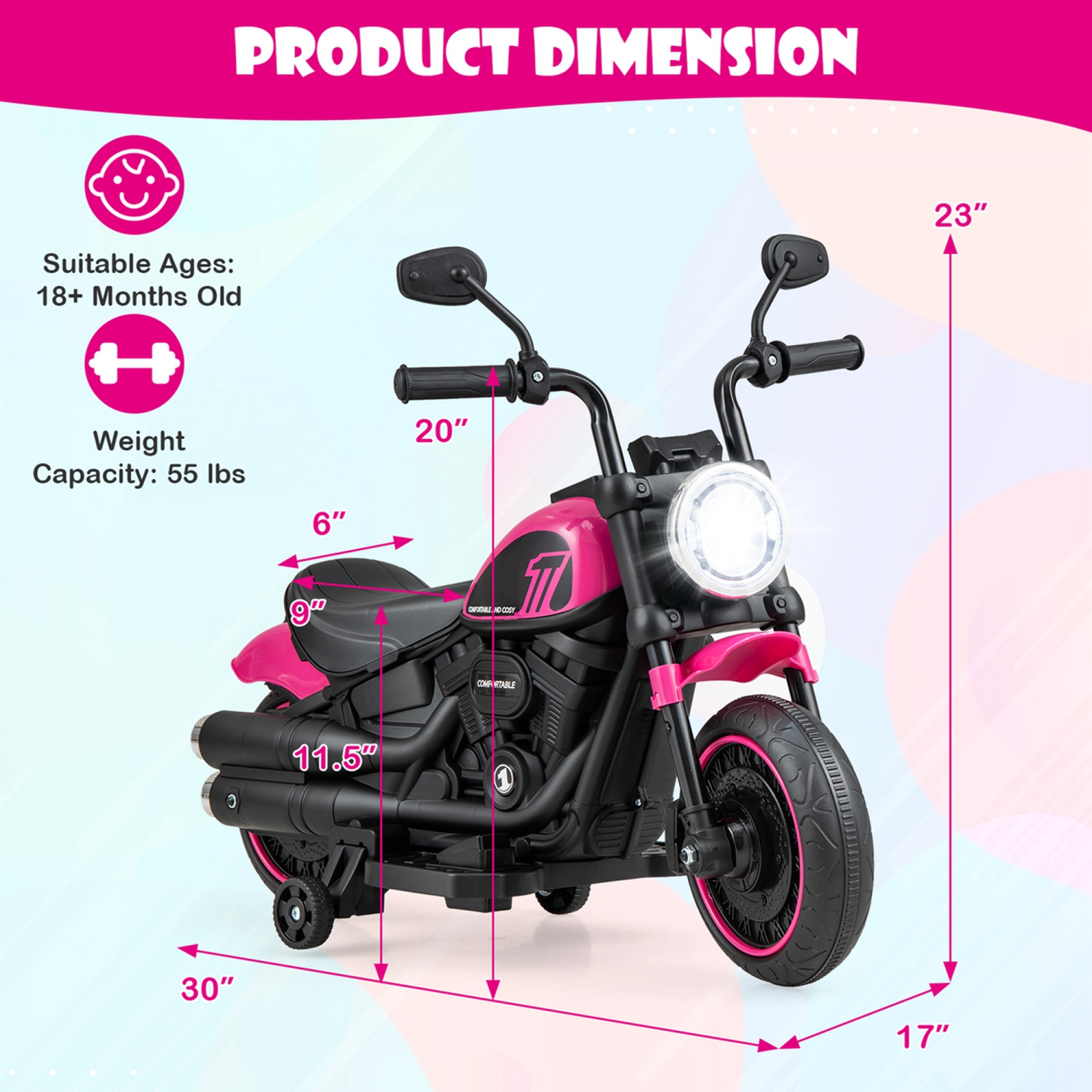 Moto électrique pour enfants 6&nbsp;V de Costway avec tableau de musique phares à DEL Training Wheels
