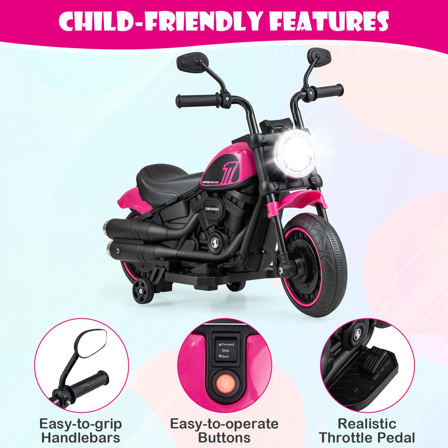 Moto électrique pour enfants 6&nbsp;V de Costway avec tableau de musique phares à DEL Training Wheels