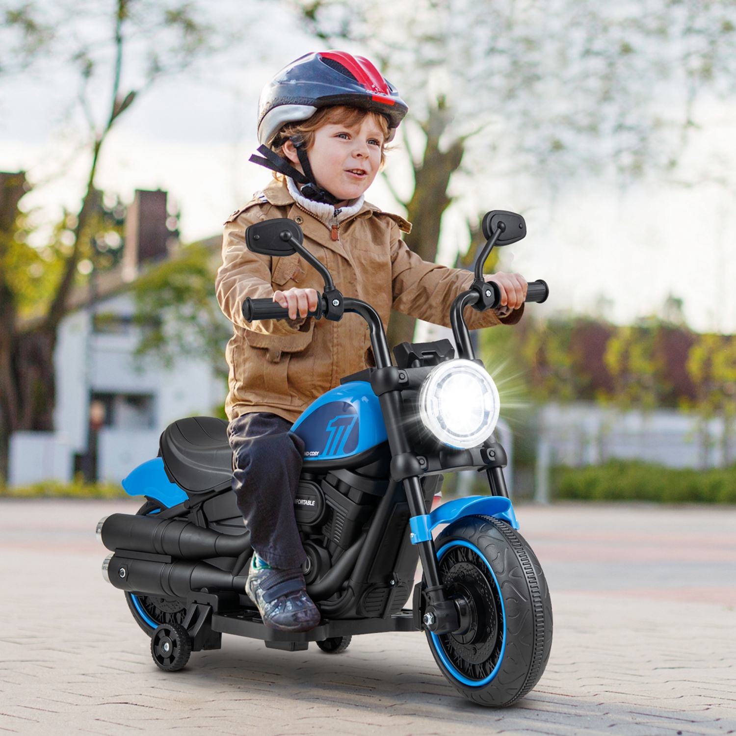 Moto électrique pour enfants 6 V de Costway avec tableau de musique phares à DEL Training Wheels