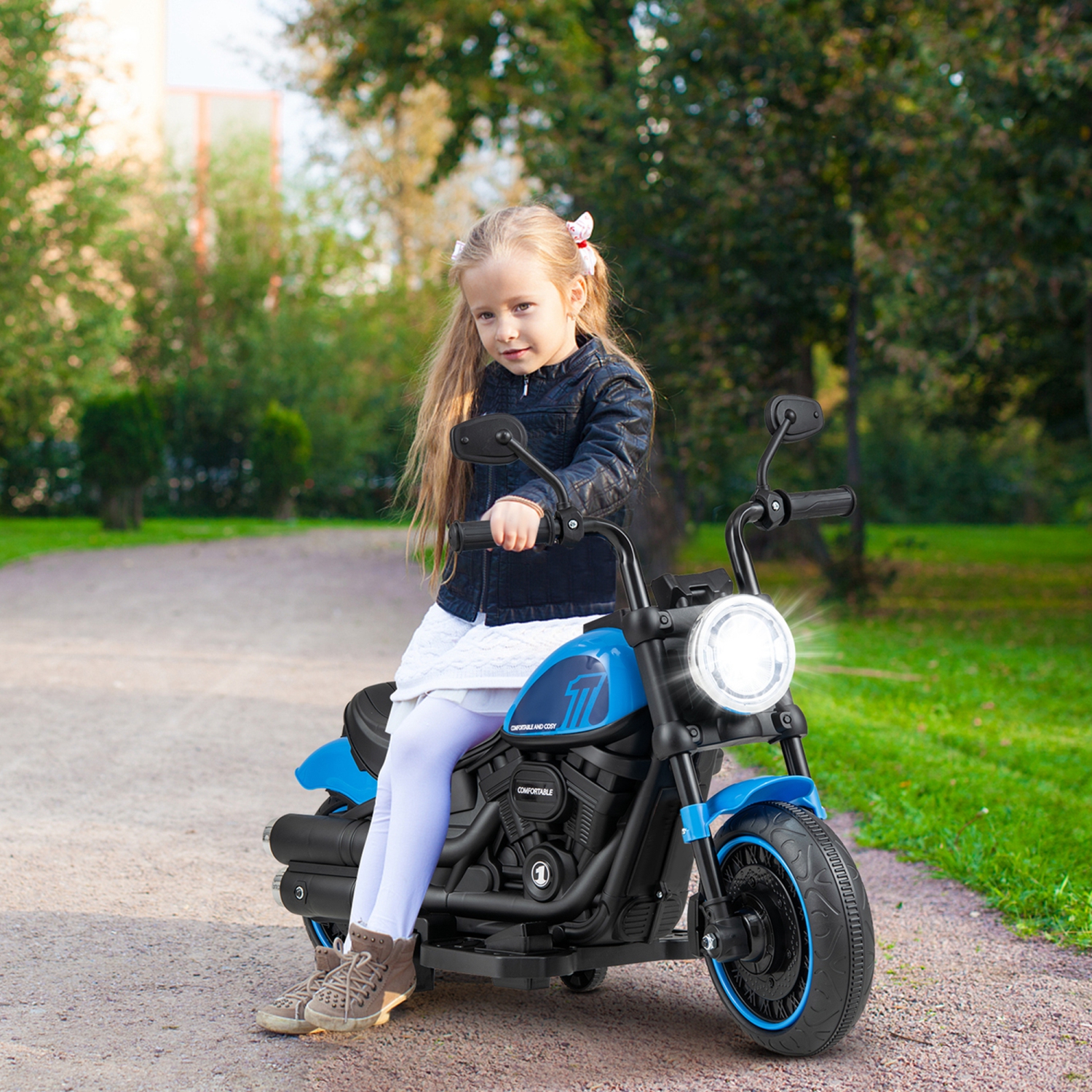 Moto électrique pour enfants 6 V de Costway avec tableau de musique phares à DEL Training Wheels