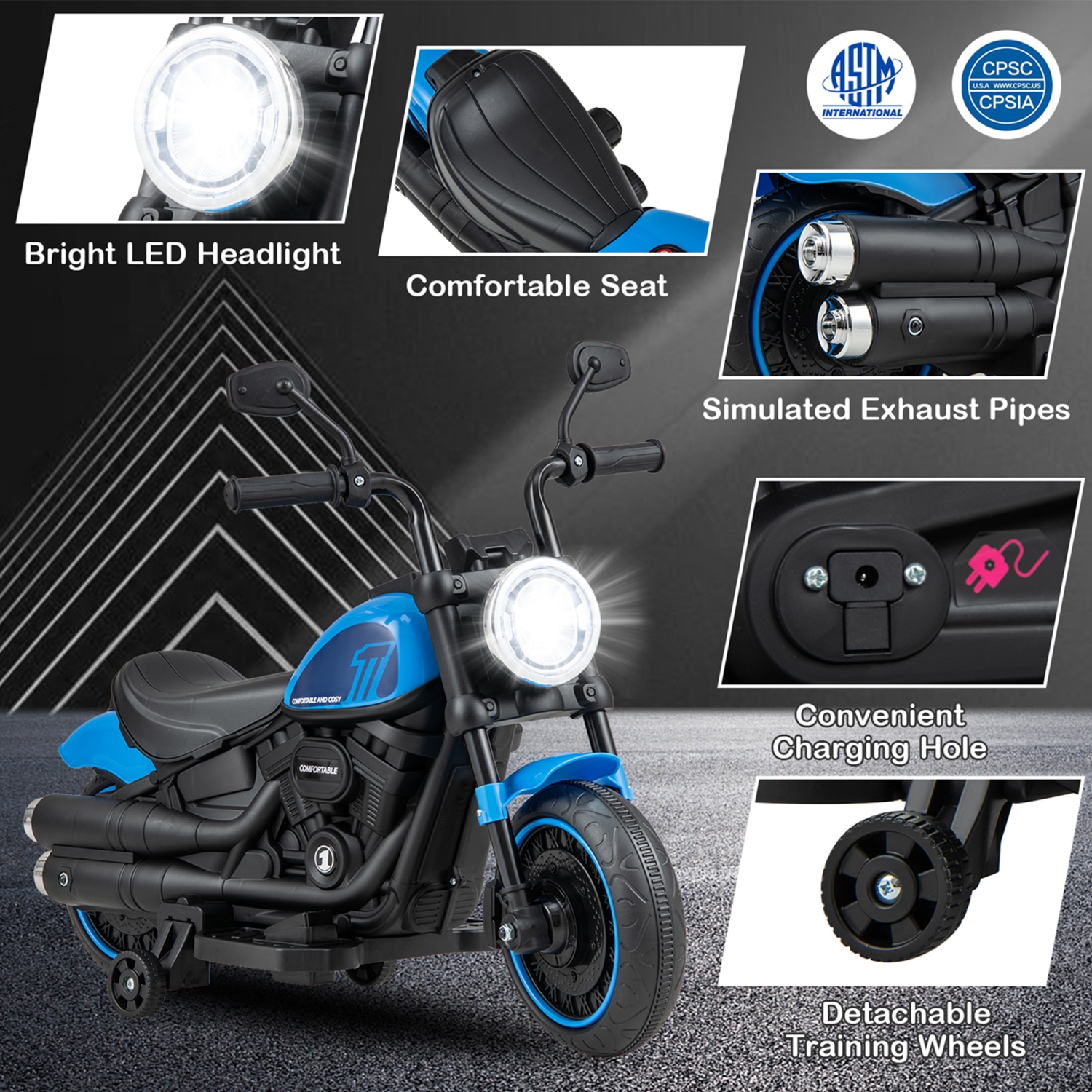 Moto électrique pour enfants 6 V de Costway avec tableau de musique phares à DEL Training Wheels