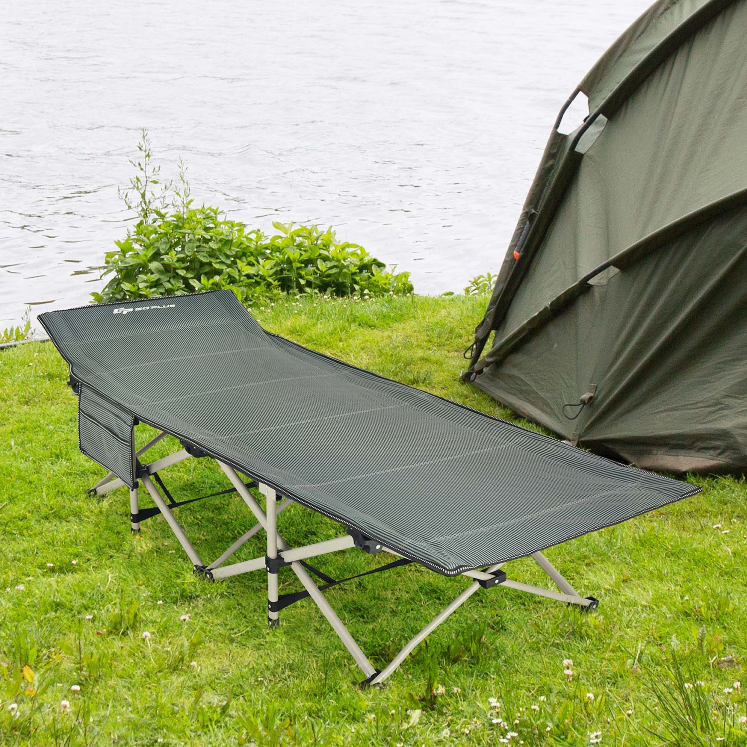 Lit de camp pliable large en acier robuste de Goplus pour l'intérieur et l'extérieur