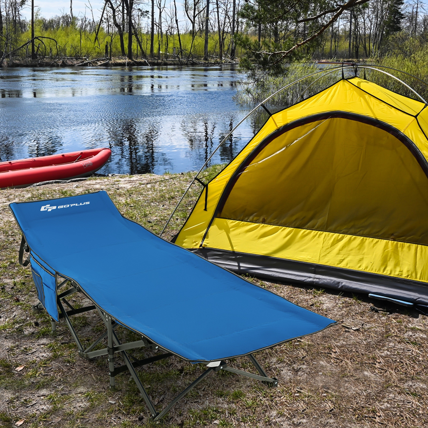 Lit de camp pliable large en acier robuste de Goplus pour l'intérieur et l'extérieur