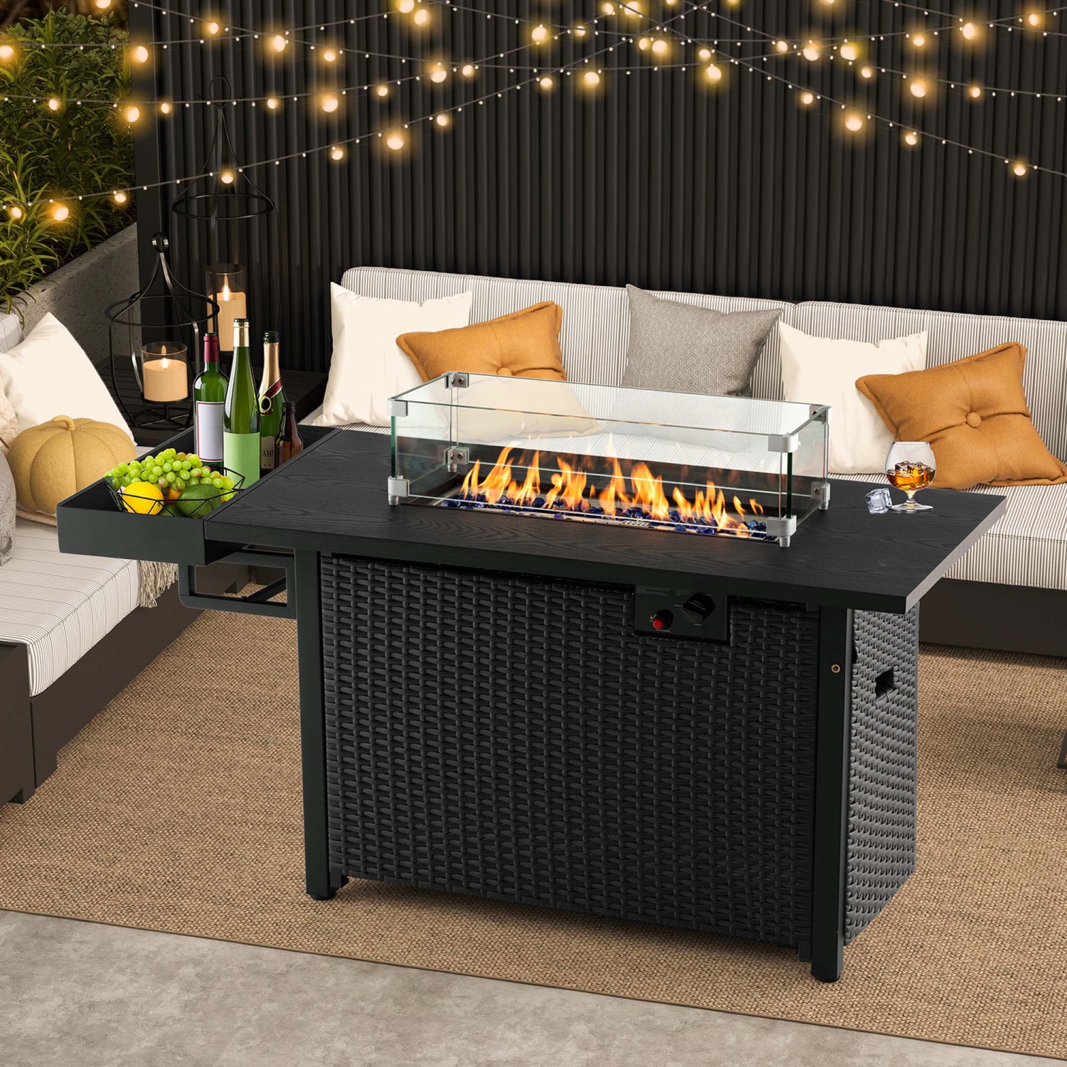 Costway 52" Outdoor Gas Fire Pit Table Patio Propane Firepit with Cover 50,000 BTU