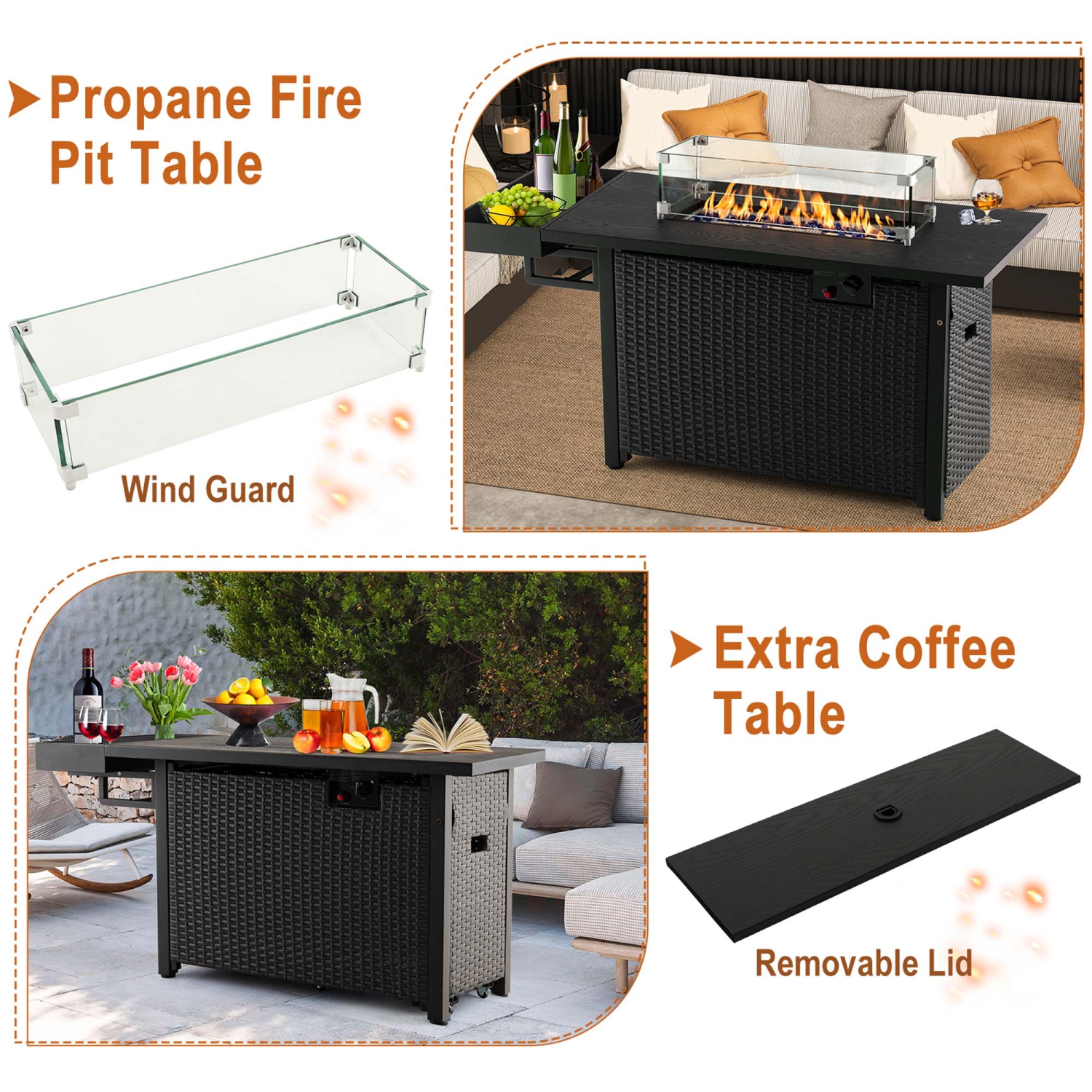 Costway 52" Outdoor Gas Fire Pit Table Patio Propane Firepit with Cover 50,000 BTU