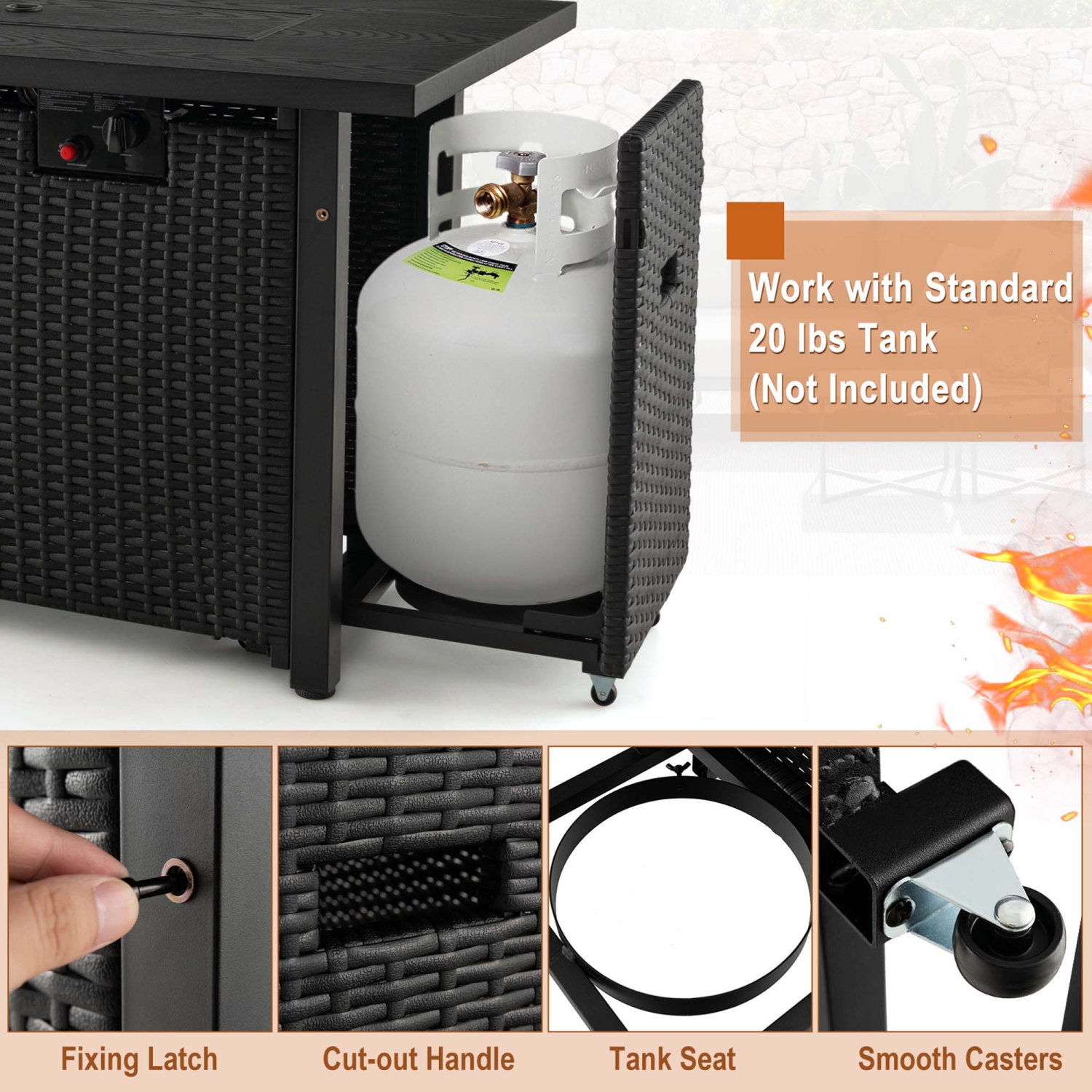 Costway 52" Outdoor Gas Fire Pit Table Patio Propane Firepit with Cover 50,000 BTU