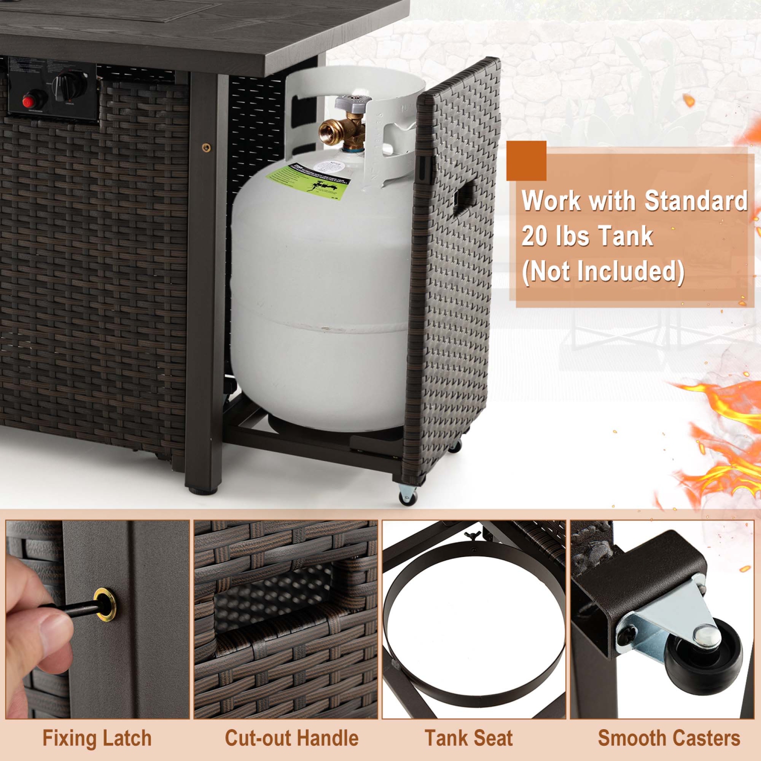 Table de patio à foyer au gaz de 52 po avec foyer au propane et couvercle 50.000&nbsp;BTU de Costway