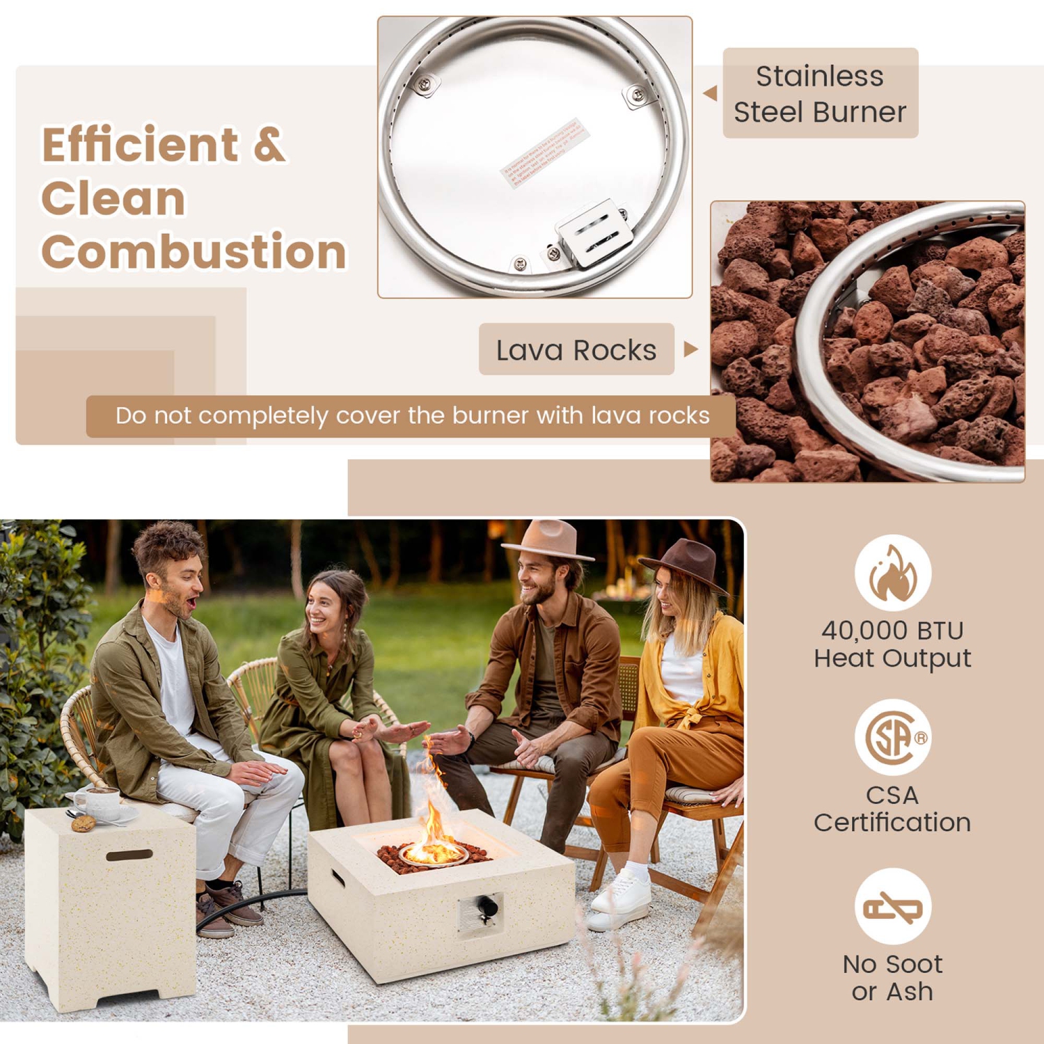 Costway 28" Patio Propane Fire Pit Table w/Hideaway Tank Holder Outdoor Gas Fire Table