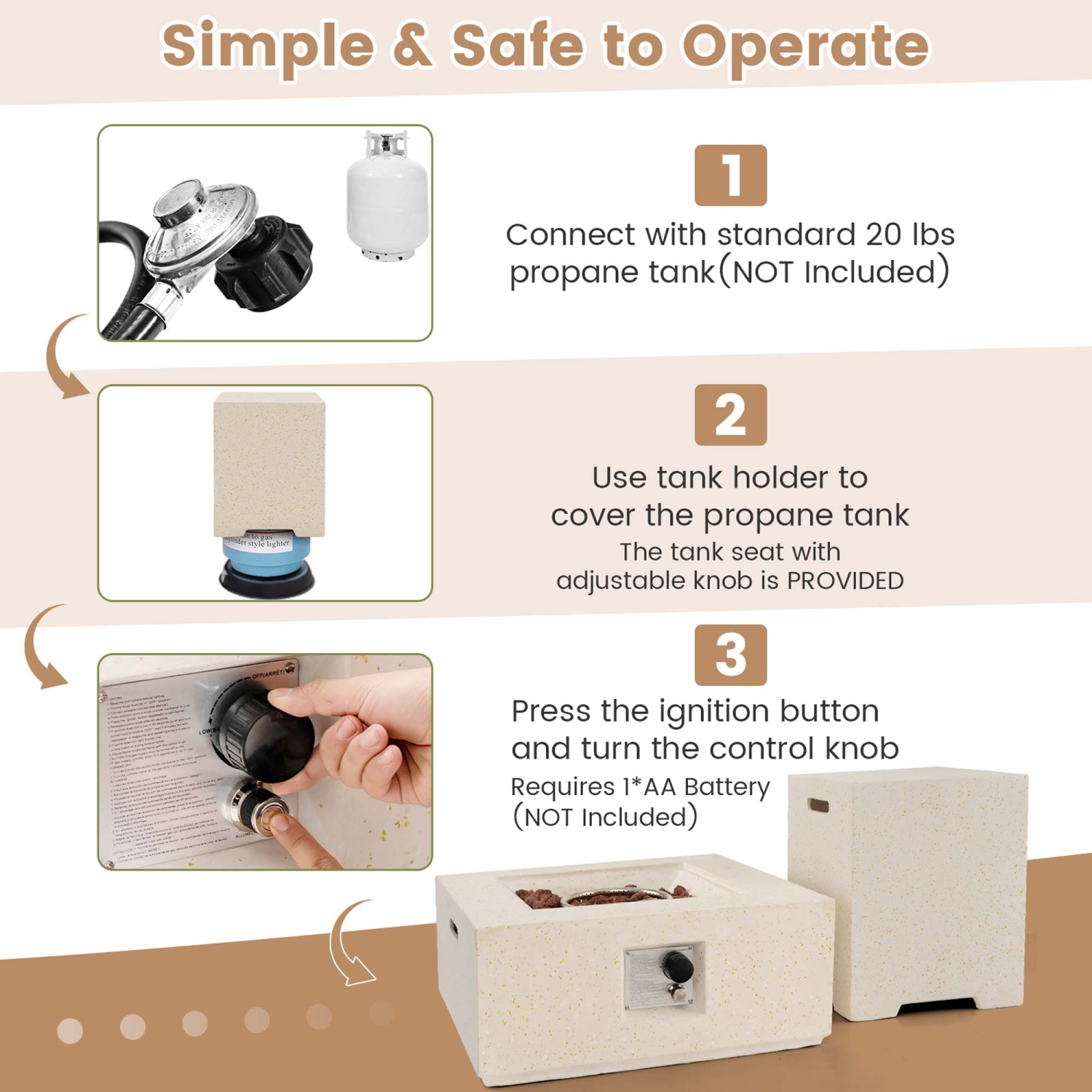 Costway 28" Patio Propane Fire Pit Table w/Hideaway Tank Holder Outdoor Gas Fire Table