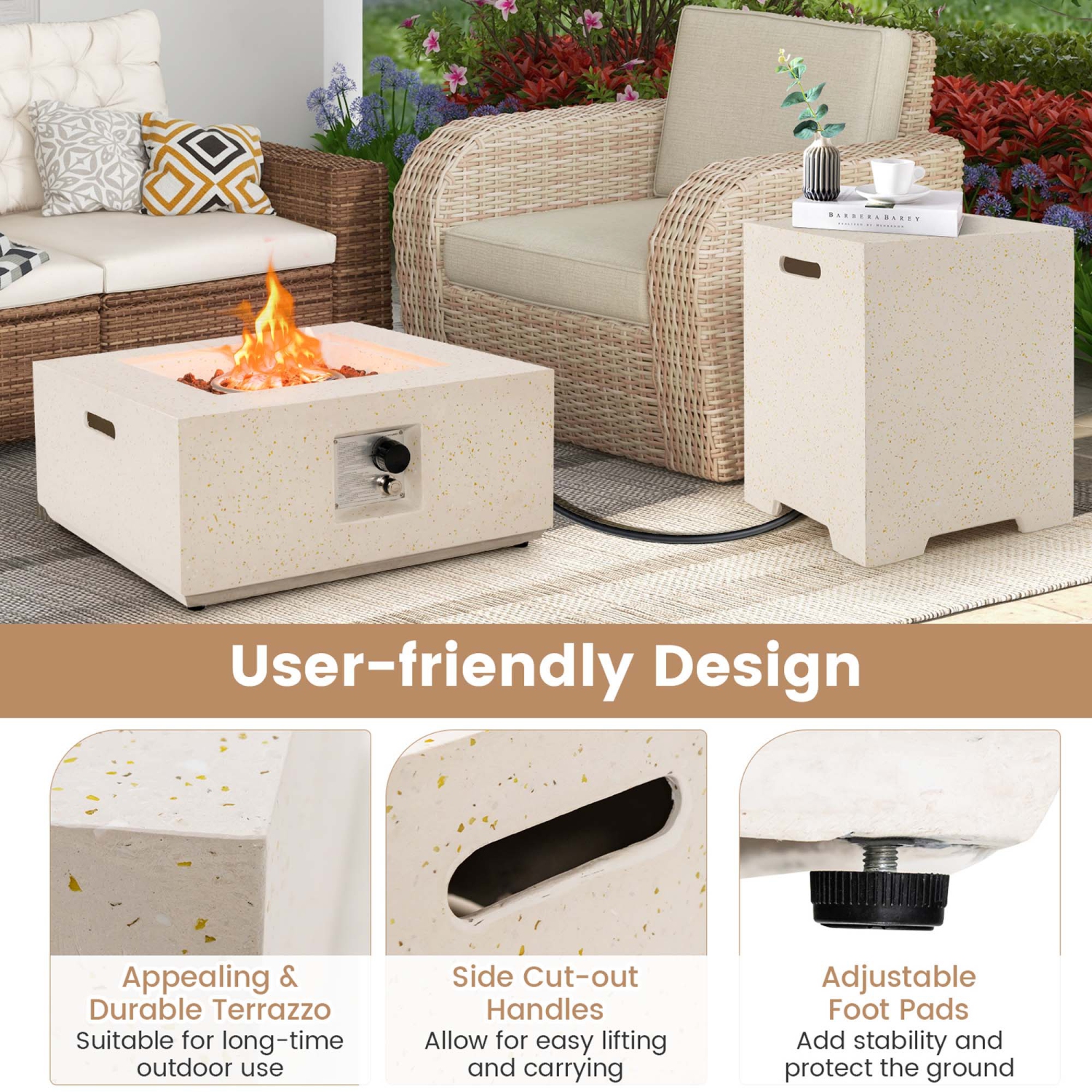 Costway 28" Patio Propane Fire Pit Table w/Hideaway Tank Holder Outdoor Gas Fire Table