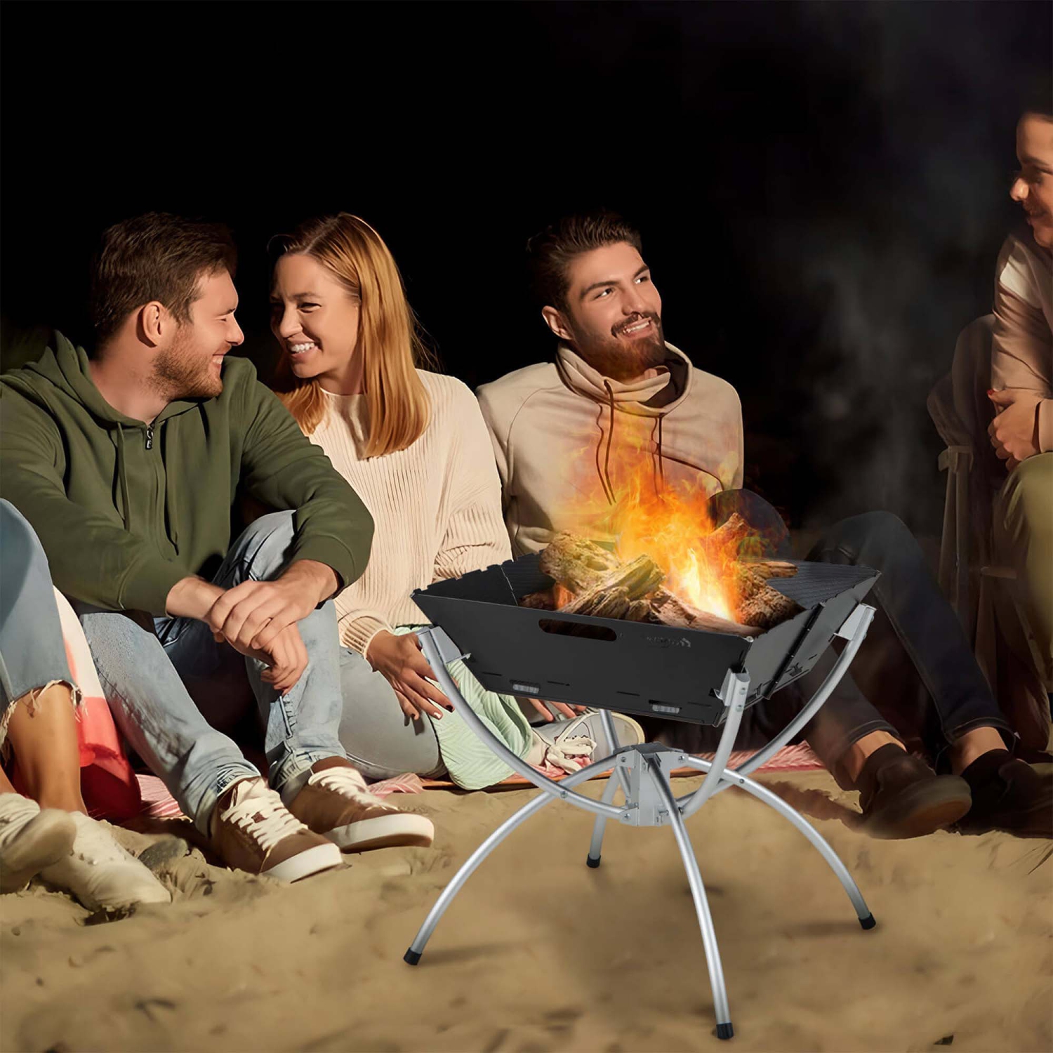Costway 3-in-1 Portable Charcoal Grill Folding Camping Fire Pit with Carrying Bag & Gloves