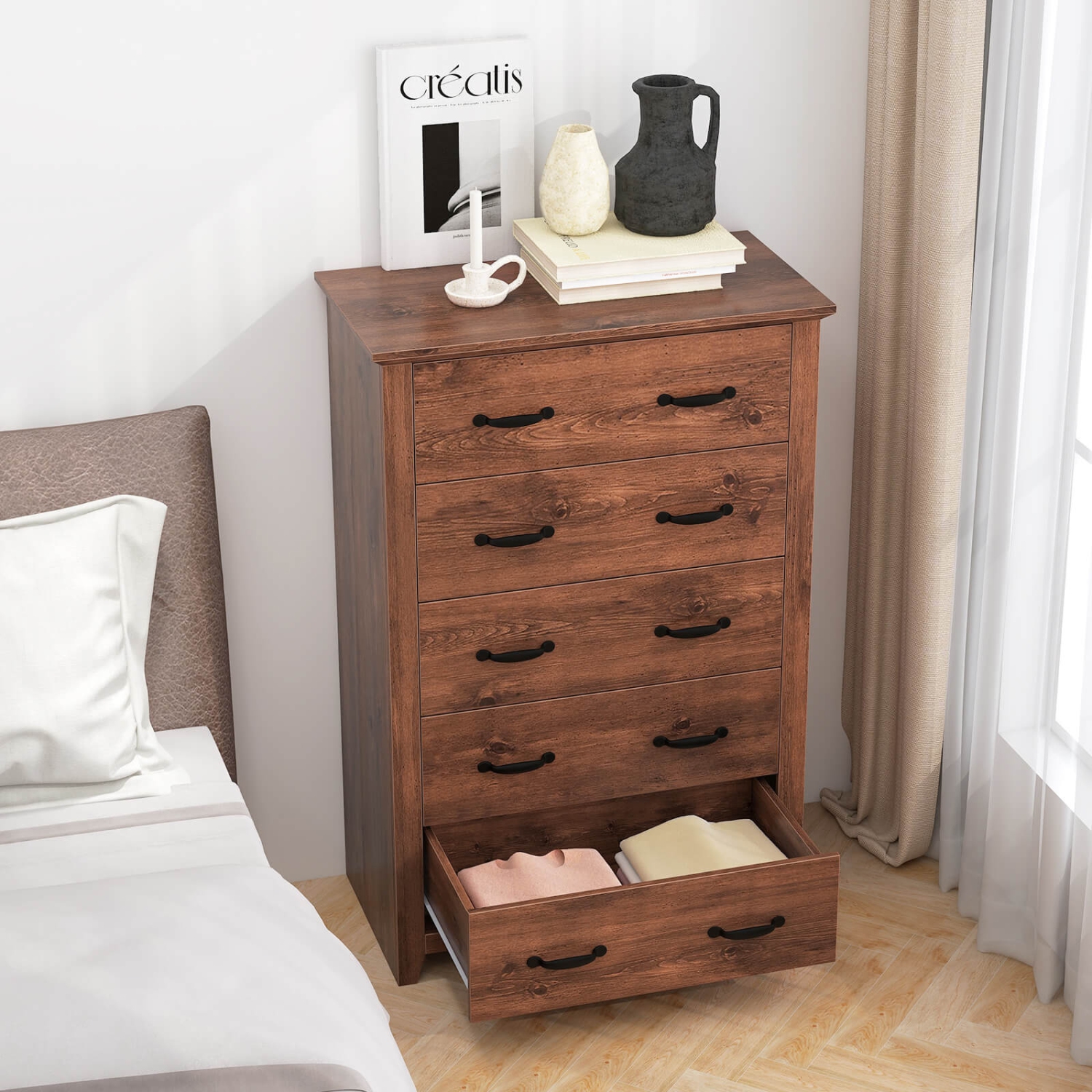 Commode à 5 tiroirs avec rangement de Costway pour chambre à coucher