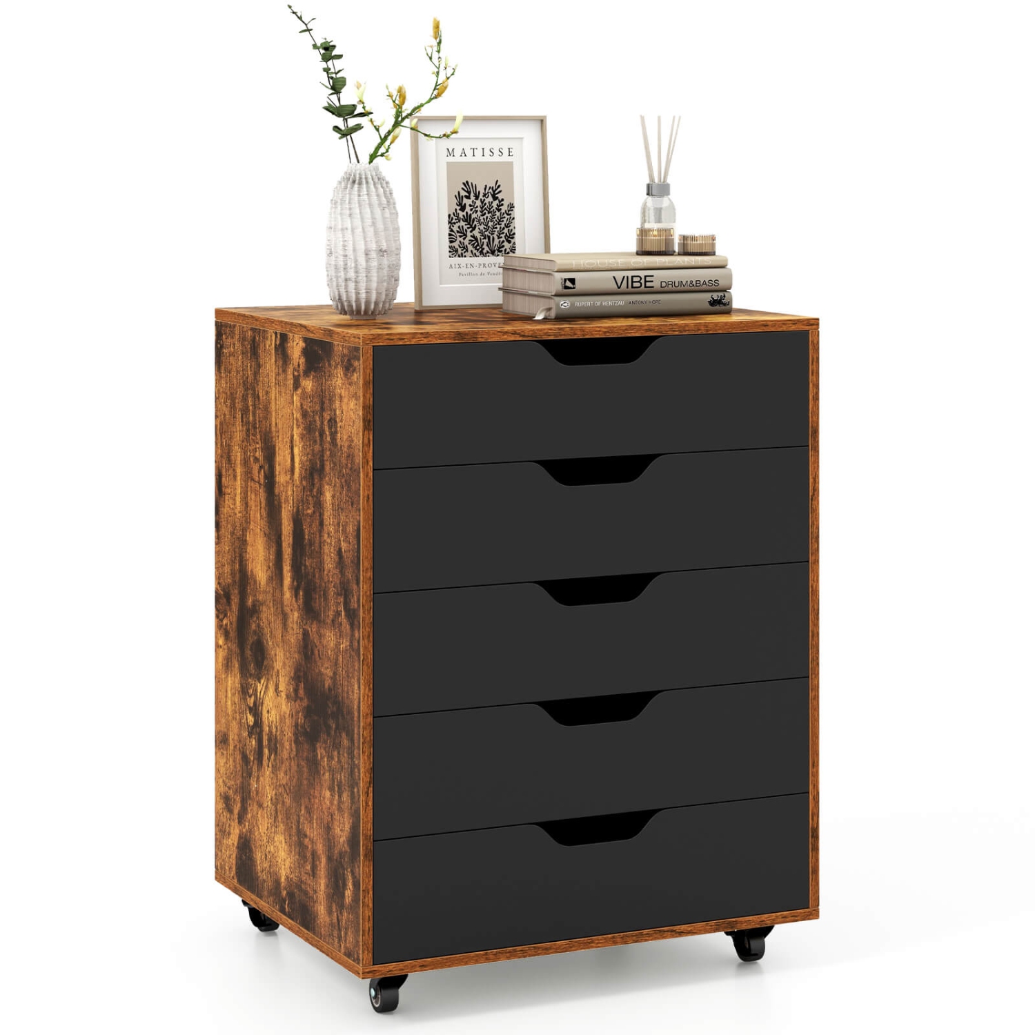 Costway 5-Drawer Lateral File Cabinet with Wheels Modern Chest of Drawers for Home