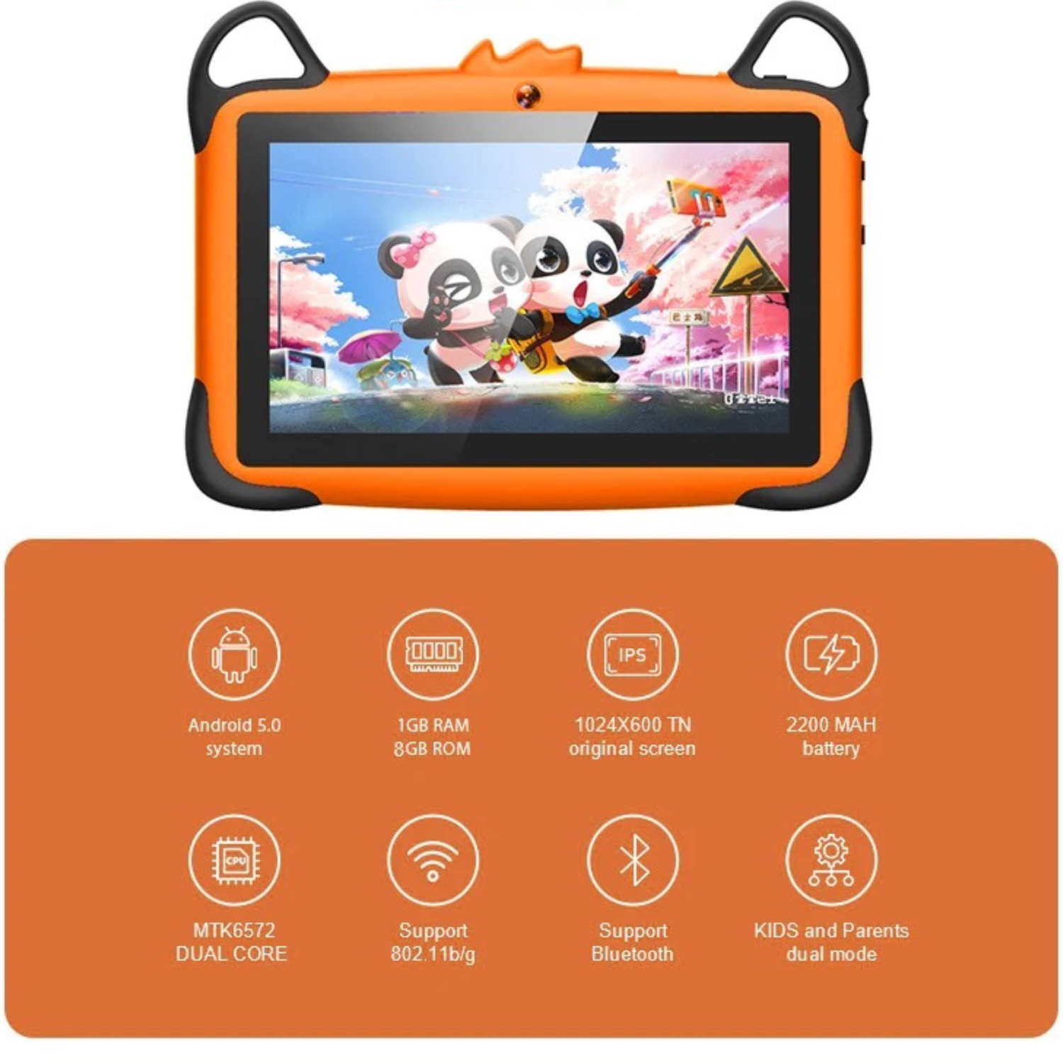 TUTT K7 Drop-Resistant Eva Case Shell HD 7” Kid’s Learning Educational Tablet 8GB Memory Android Dual Camera Parental Control Kid Tablet