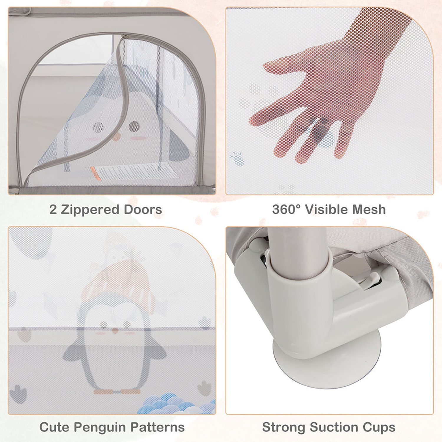 Gymax Large Baby Playpen Kids Play Yard Activity Center 81'' x 57.5'' Penguin Pattern Gray