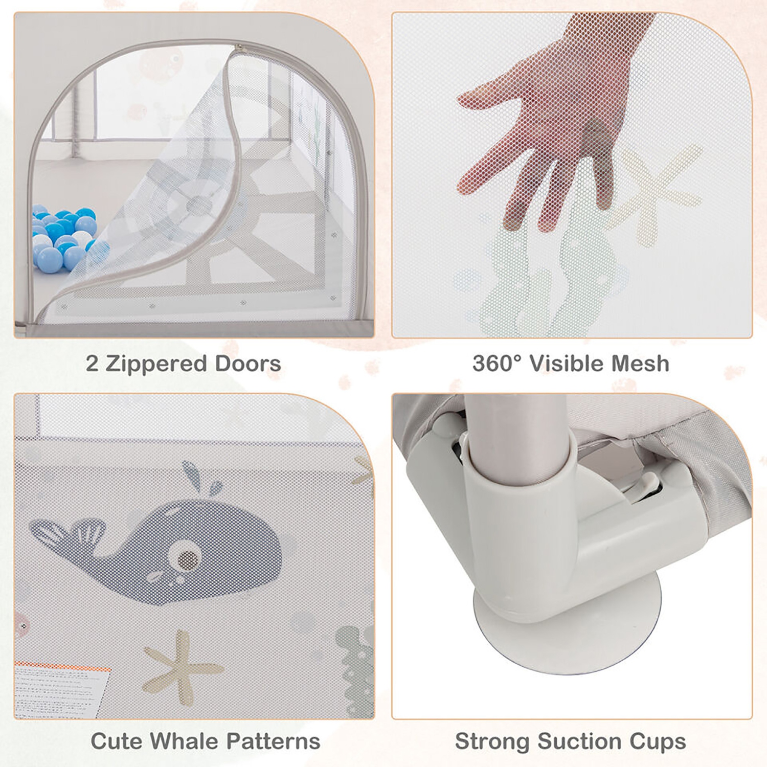 Gymax Large Baby Playpen Kids Play Yard Activity Center 81'' x 57.5'' Whale Pattern