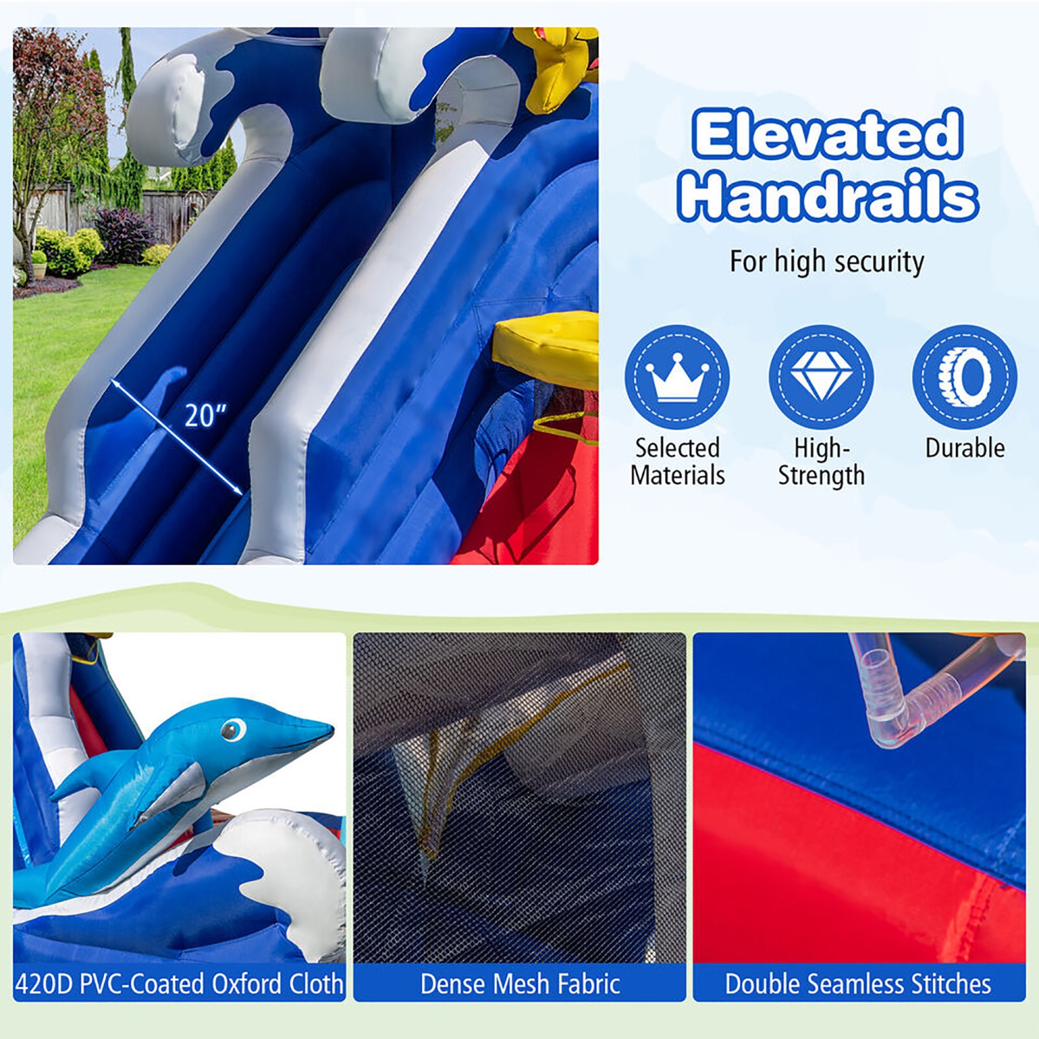 Gymax Inflatable Water Slide Park w/750W Blower Slide 2 Splash Pools Climbing Wall
