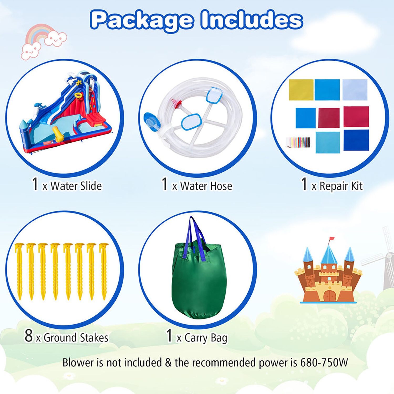 Gymax Inflatable Water Slide Park w/ Slide 2 Splash Pools Climbing Wall Without Blower