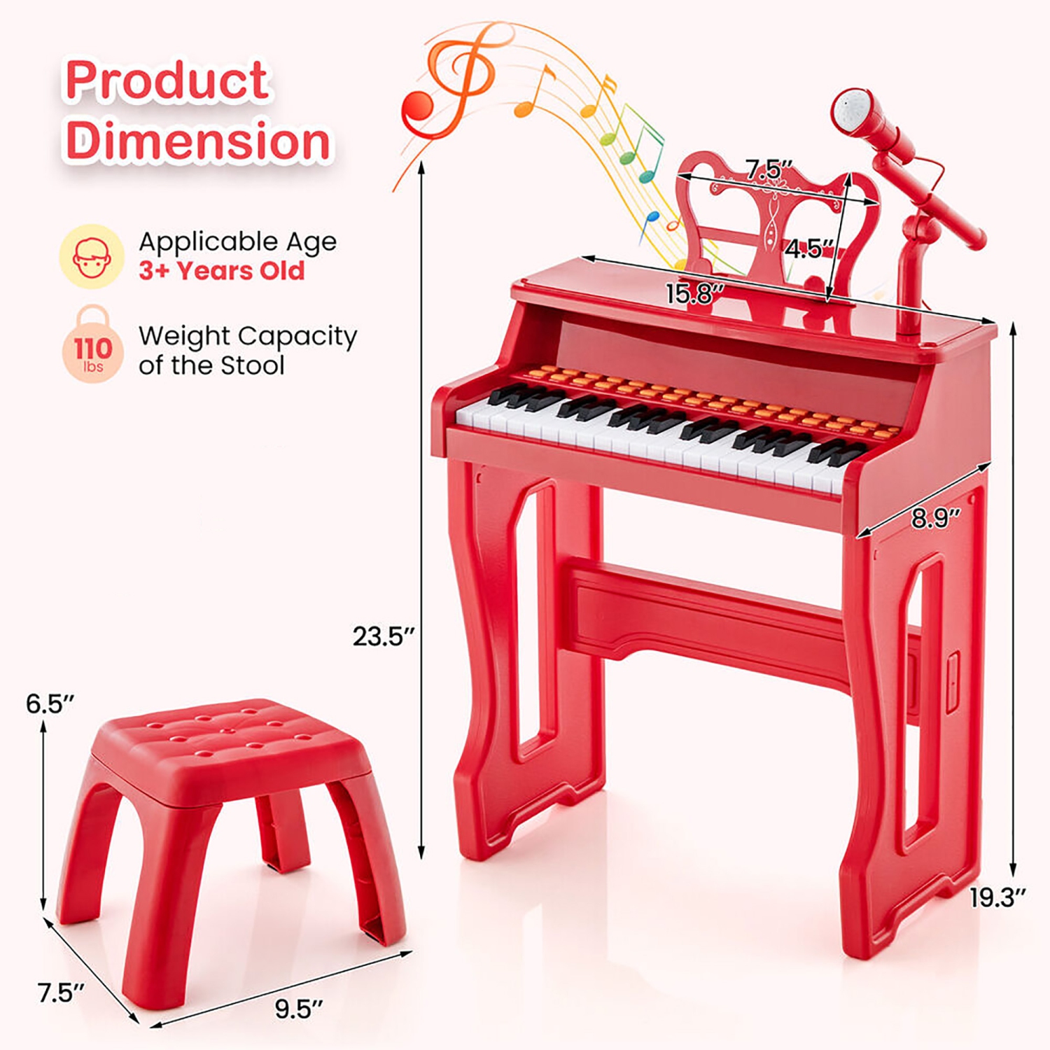 Gymax 37-Key Music Piano Keyboard Kids Learning Toy Instrument w/ Microphone