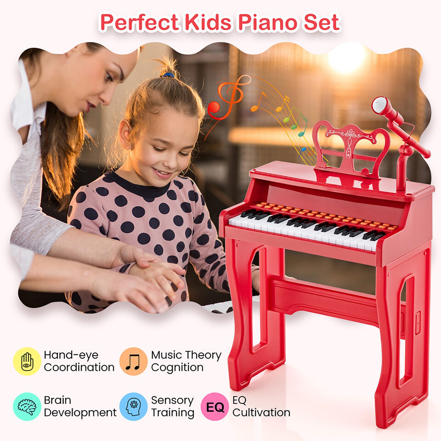 Gymax 37-Key Music Piano Keyboard Kids Learning Toy Instrument w/ Microphone