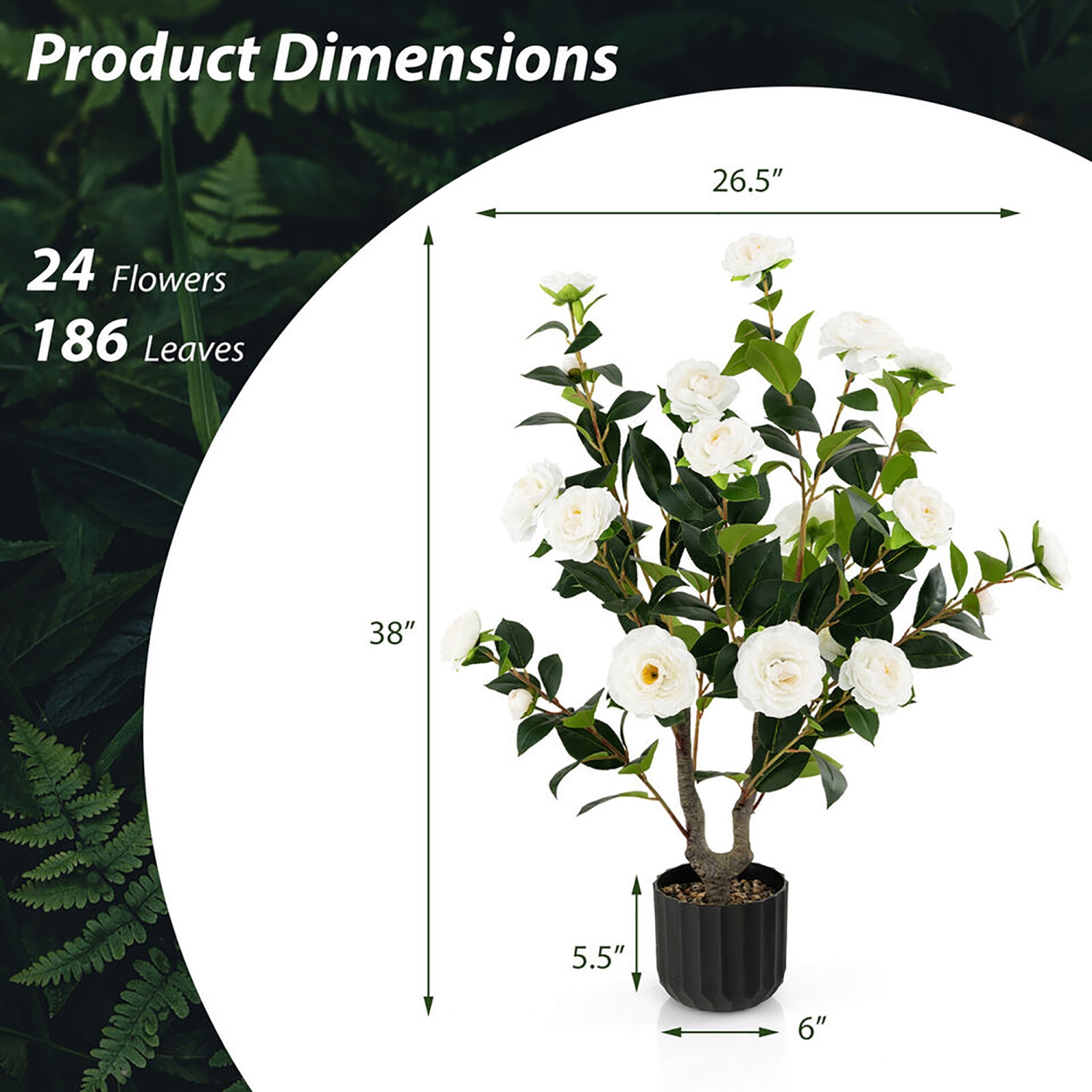 Gymax 38'' Artificial Camellia Tree Faux Floral Plant Fake Tree for Decoration White