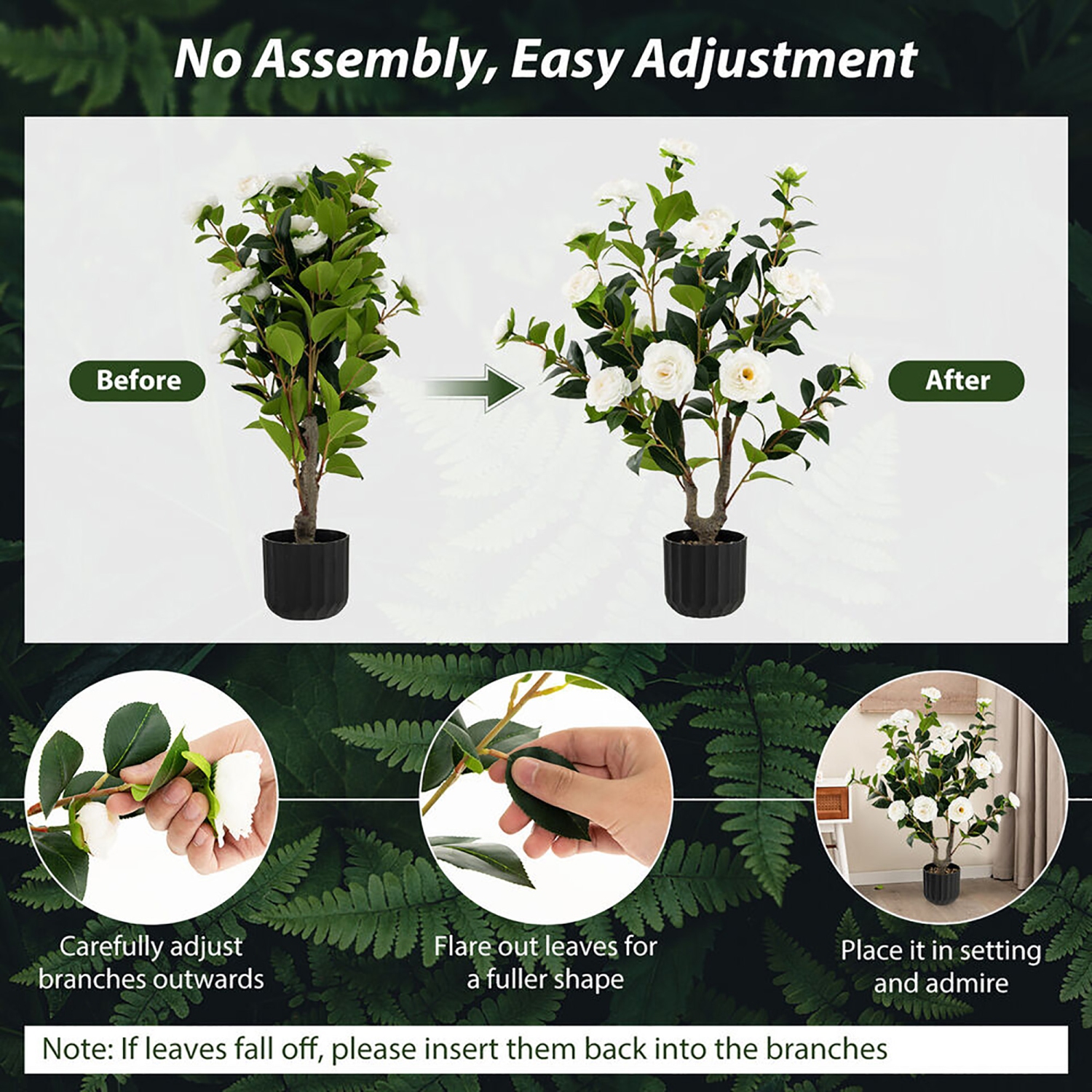 Gymax 38'' Artificial Camellia Tree Faux Floral Plant Fake Tree for Decoration White