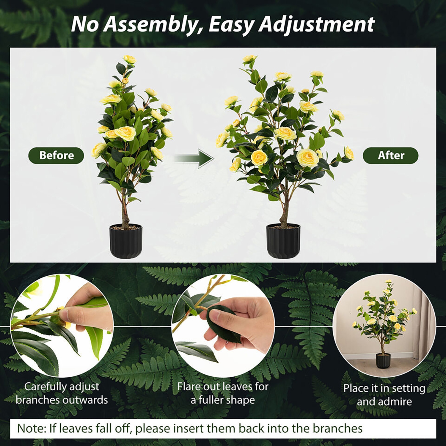 Gymax 38'' Artificial Camellia Tree Faux Floral Plant Fake Tree for Decoration Yellow
