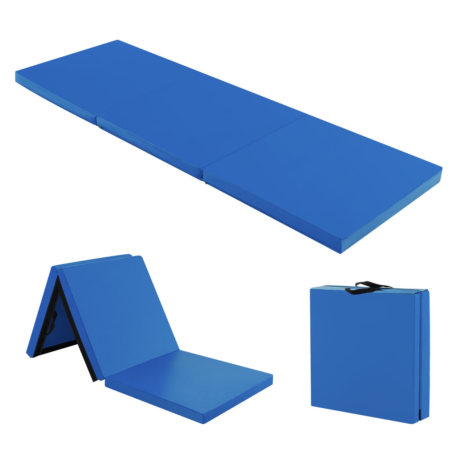 Gymax Tri-Fold Folding Exercise Mat 6 ft x 2 ft Portable Gymnastics Tumbling Yoga Navy