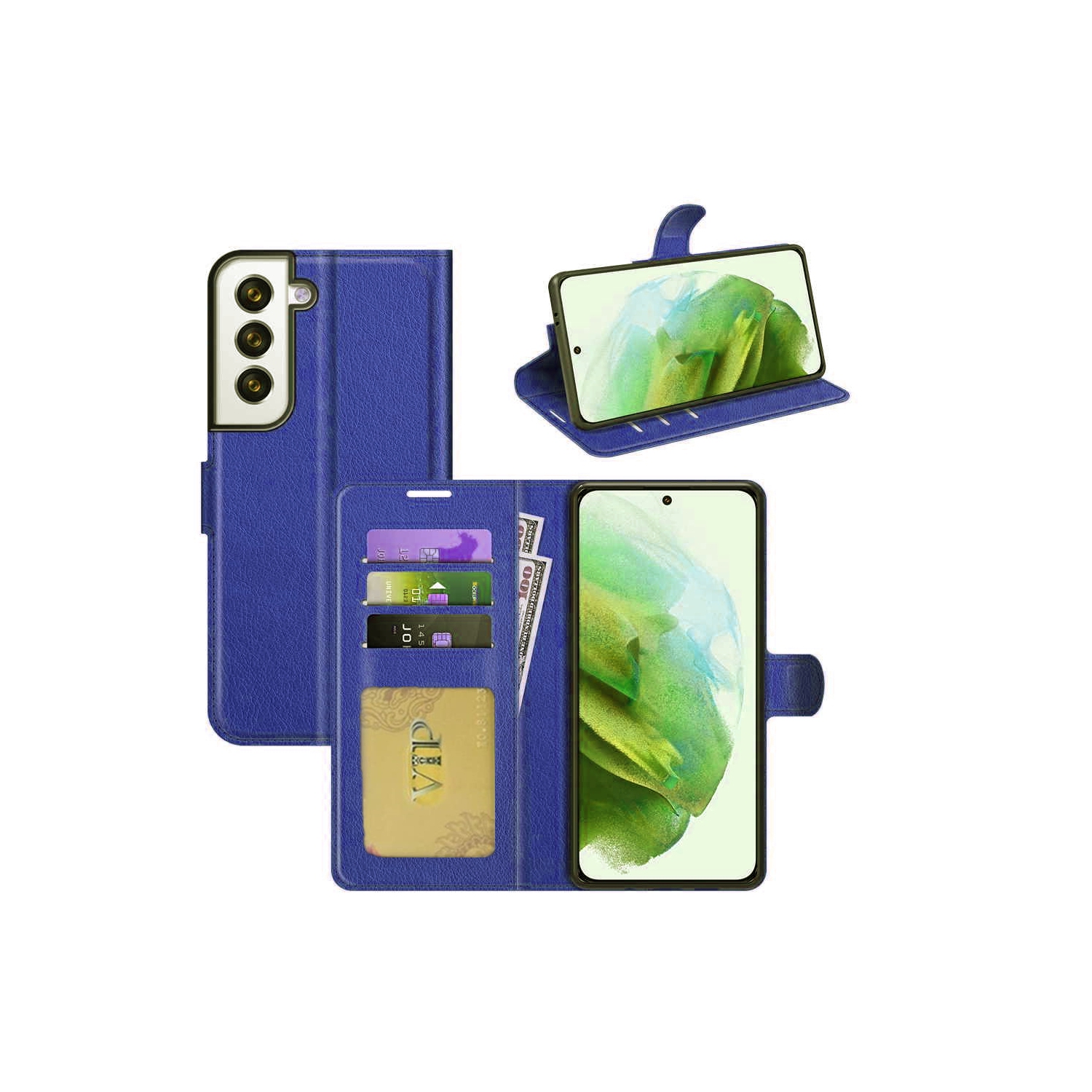 [CS] Magnetic Card Slot Leather Folio Wallet Flip Case Cover for Samsung Galaxy S25 Plus / S24 Plus, Navy