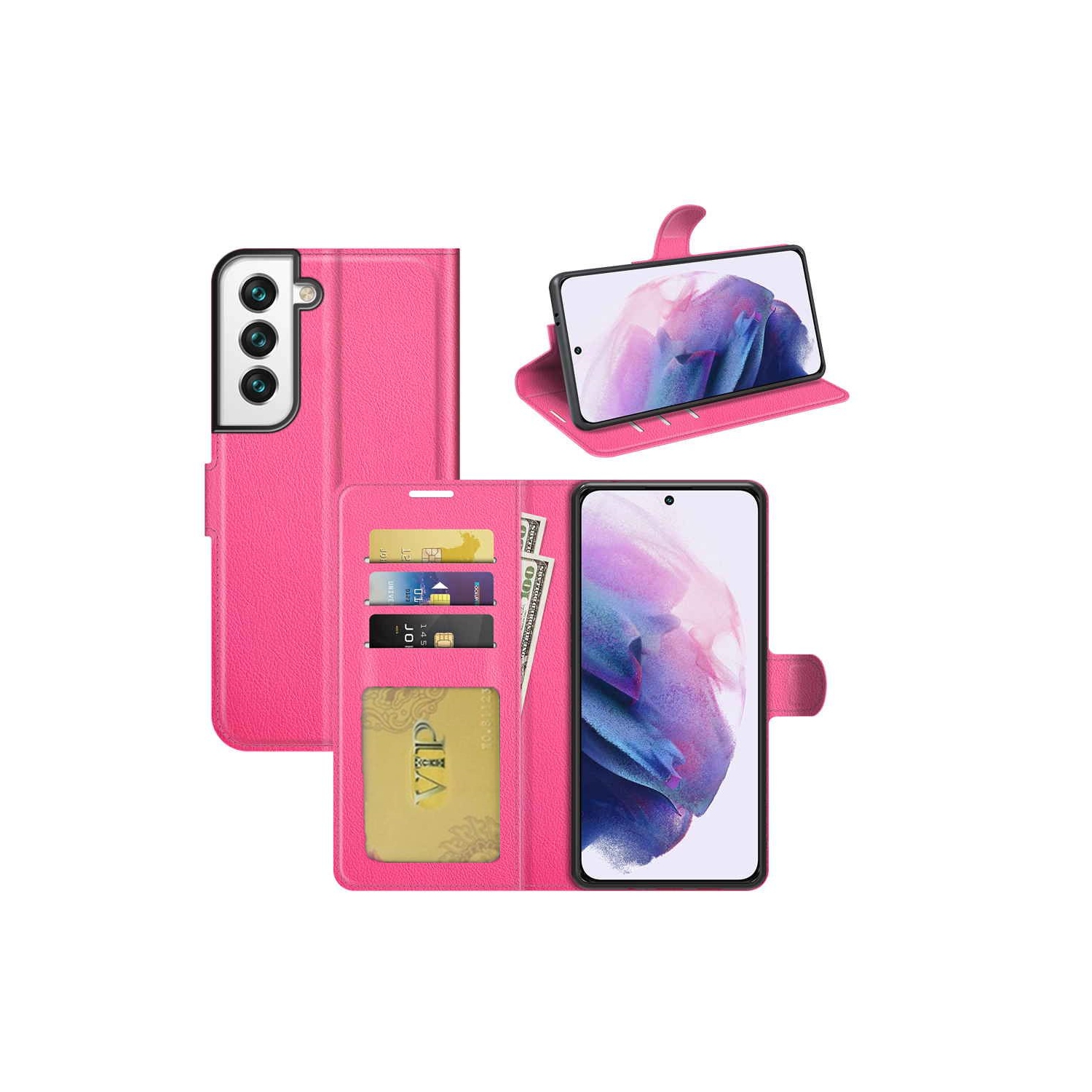 [CS] Étui-portefeuille folio en cuir avec fente magnétique pour carte pour Samsung Galaxy S25 Plus/S24 Plus, rose vif