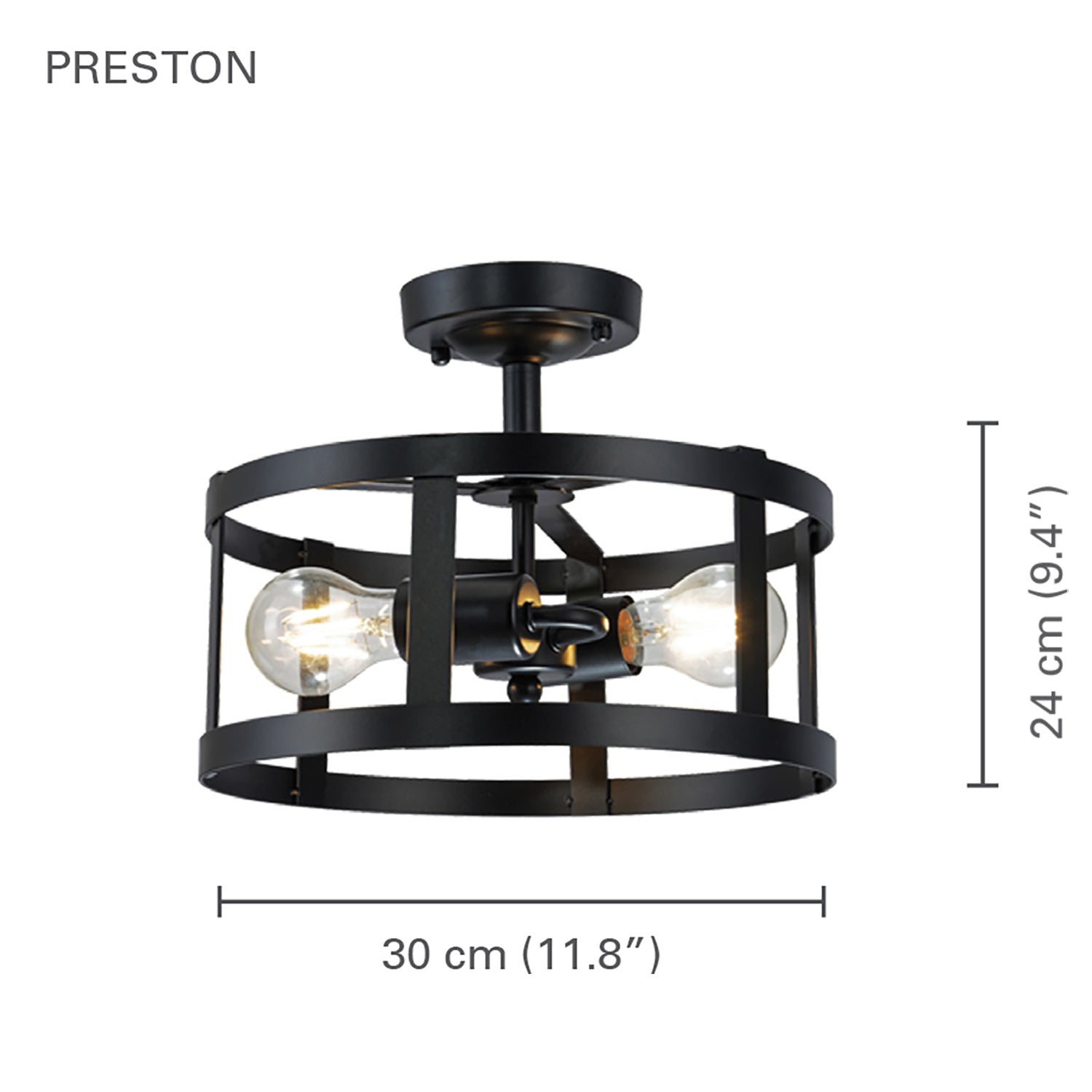 Xtricity - 2-Light Decorative Ceiling Light, 11.8" Width, From the Preston Collection, Black