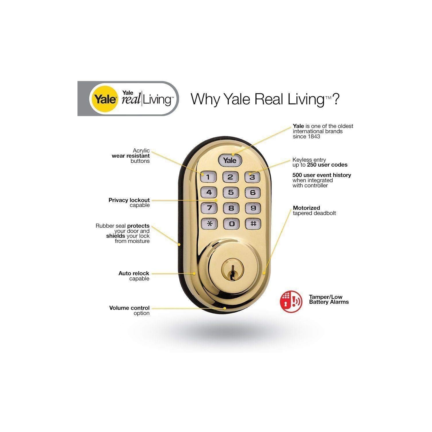 Yale YRD210-ZW-605 Real Living Electronic Push Button Deadbolt