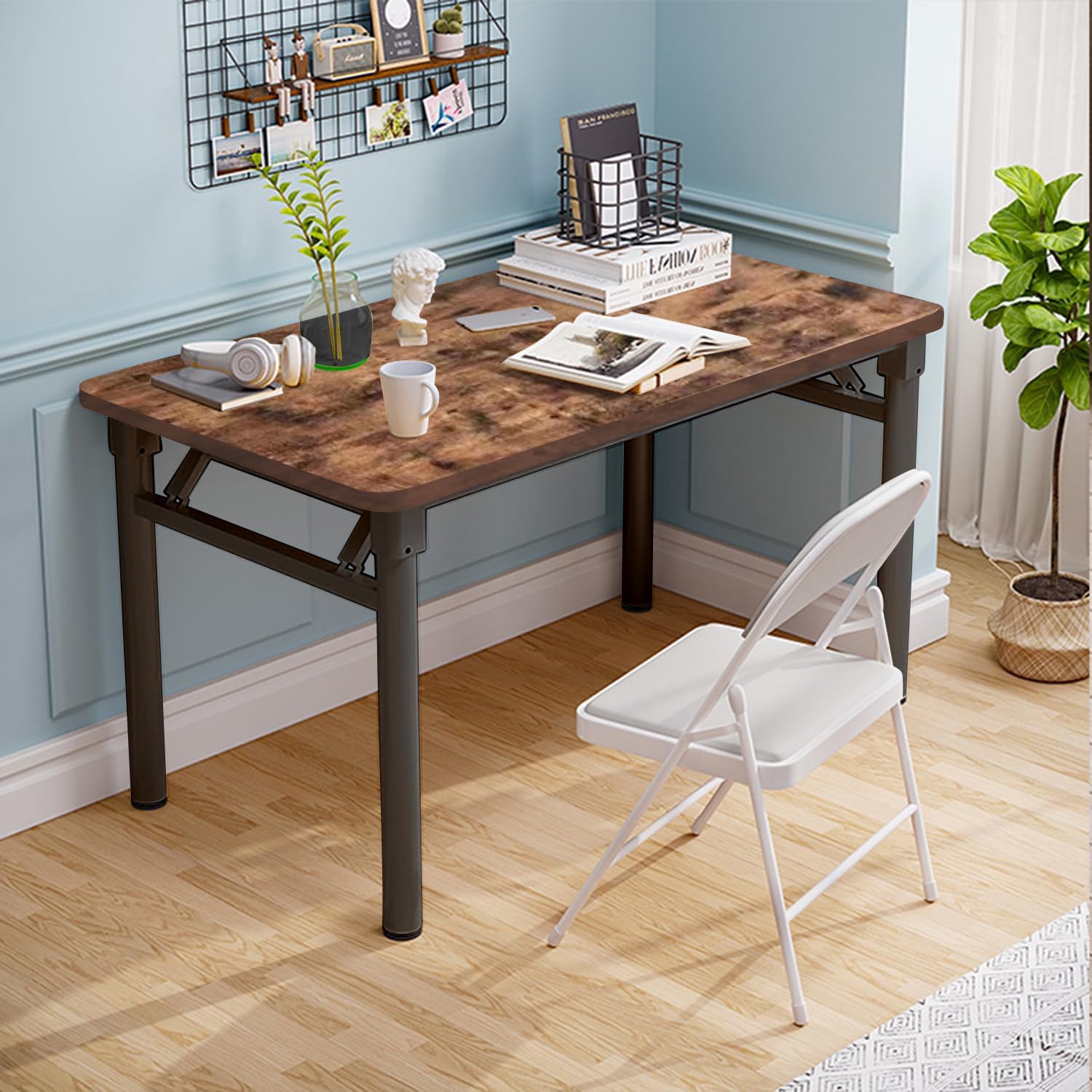 Bureau d'ordinateur pliant de style moderne, bureau d'ordinateur, table d'ordinateur simple, bureau d'ordinateur, table pliable, brun rustique, M