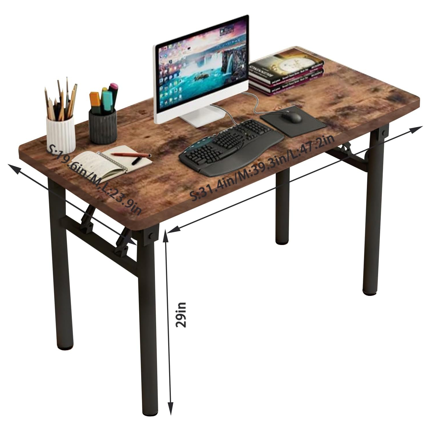 Bureau d'ordinateur pliant de style moderne, bureau d'ordinateur, table d'ordinateur simple, bureau d'ordinateur, table pliable, brun rustique, M