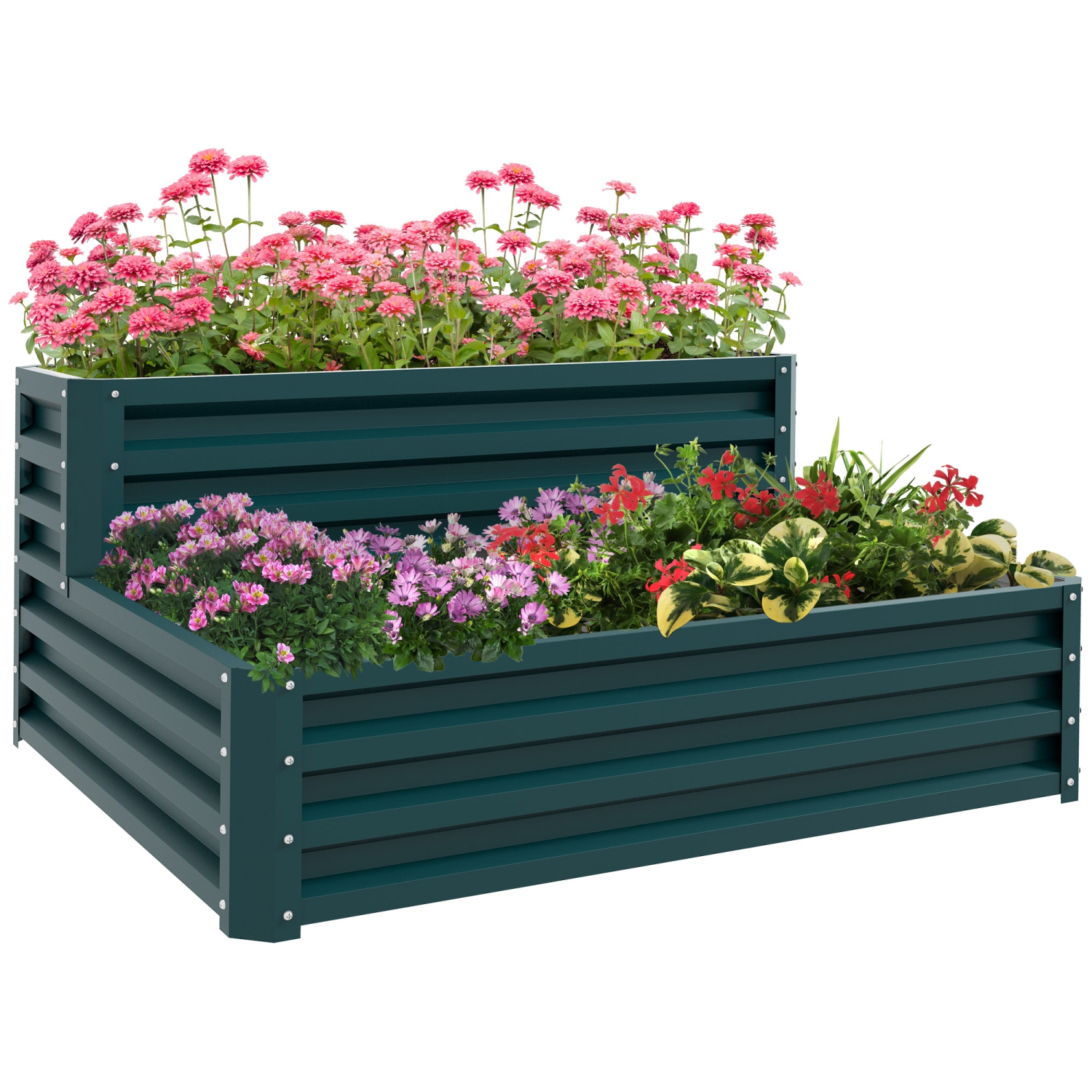 Jardinière surélevée à 2 niveaux Outsunny, jardinière en acier galvanisé de 47 x 40 x 23 po pour légumes, fleurs et herbes, vert