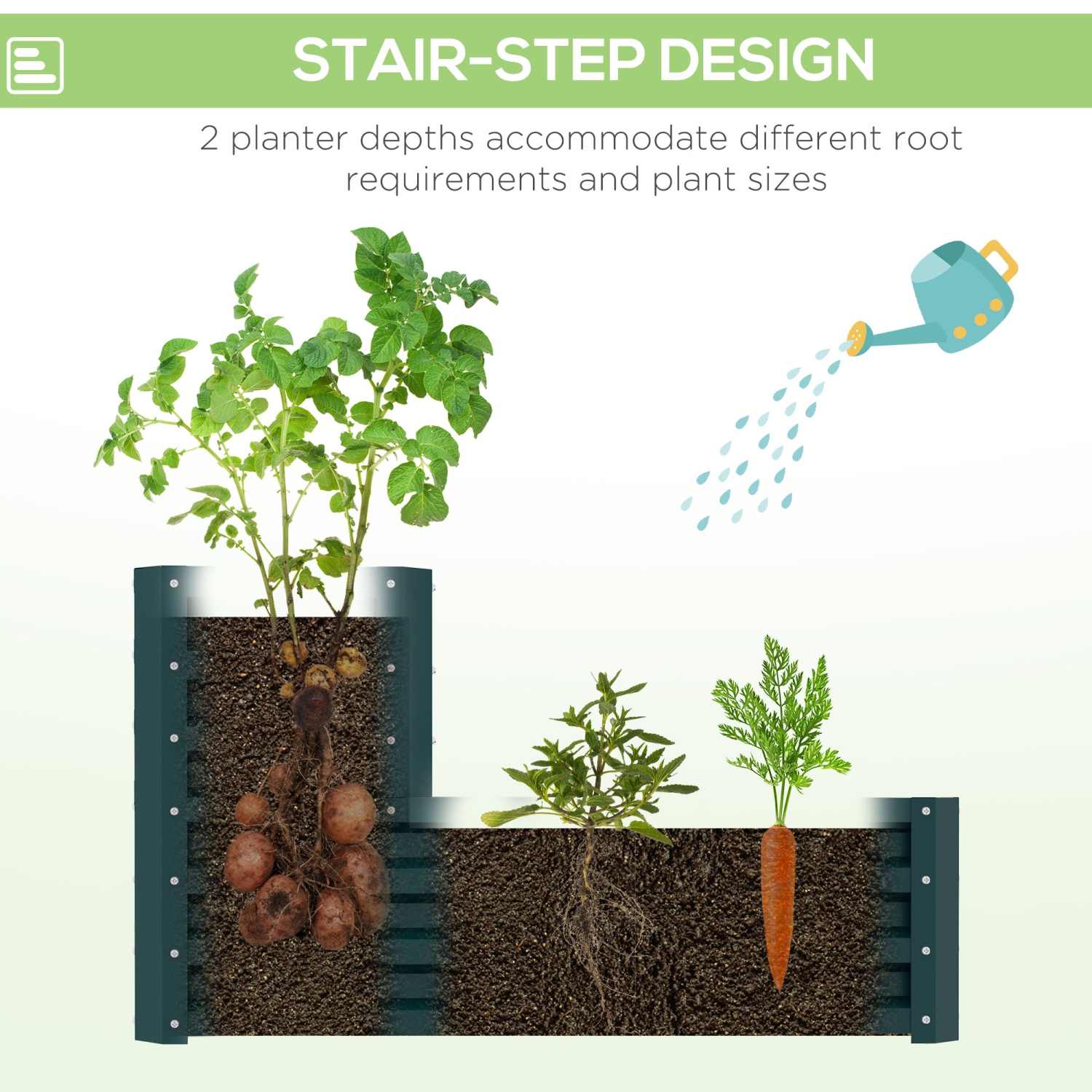 Jardinière surélevée à 2 niveaux Outsunny, jardinière en acier galvanisé de 47 x 40 x 23 po pour légumes, fleurs et herbes, vert