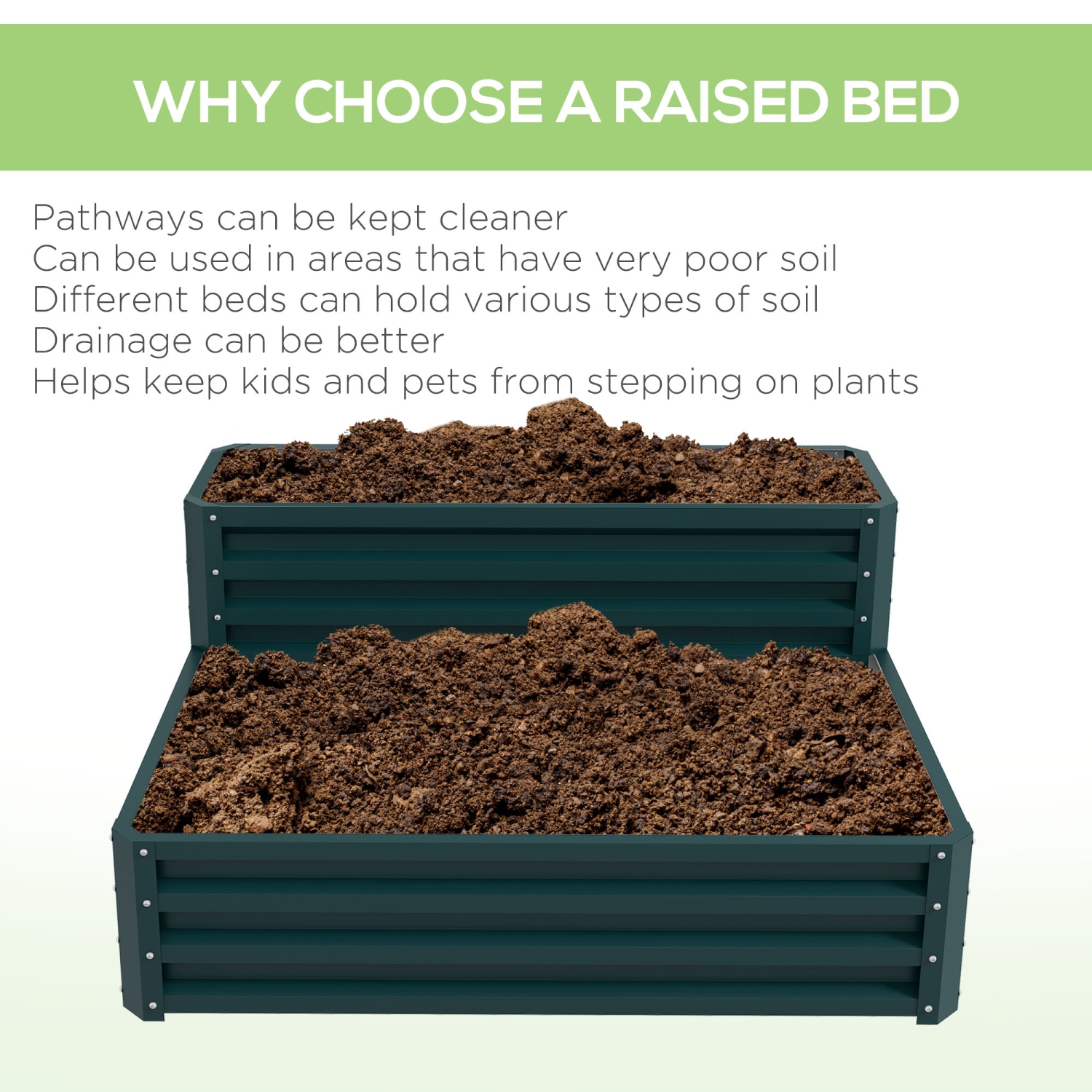 Jardinière surélevée à 2 niveaux Outsunny, jardinière en acier galvanisé de 47 x 40 x 23 po pour légumes, fleurs et herbes, vert