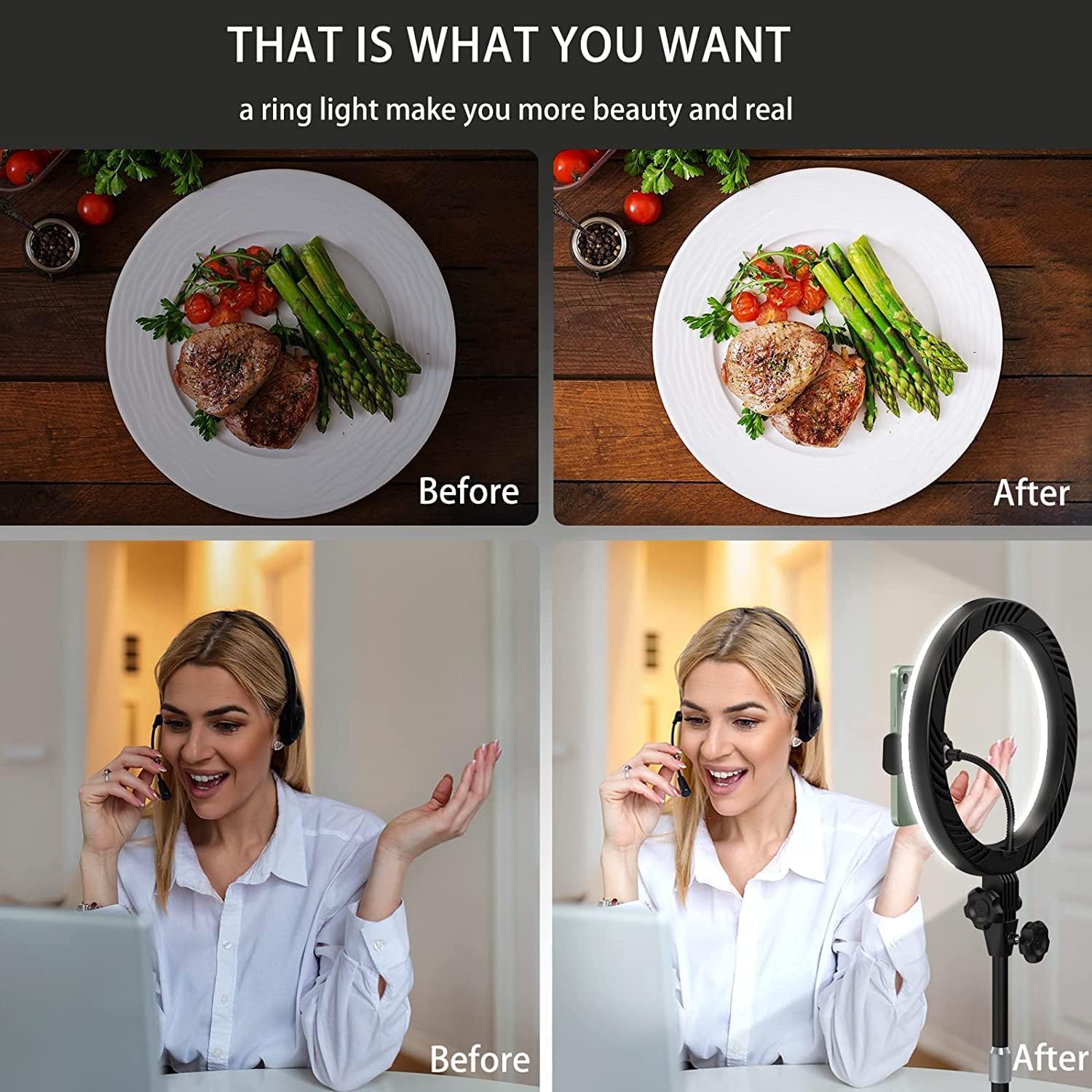 Desk Ring Light with Stand and Phone Holder for Zoom Meetings-10.5'' Selfie Ring Light for Desktop Computer for Makeup/Live Streaming/YouTube White