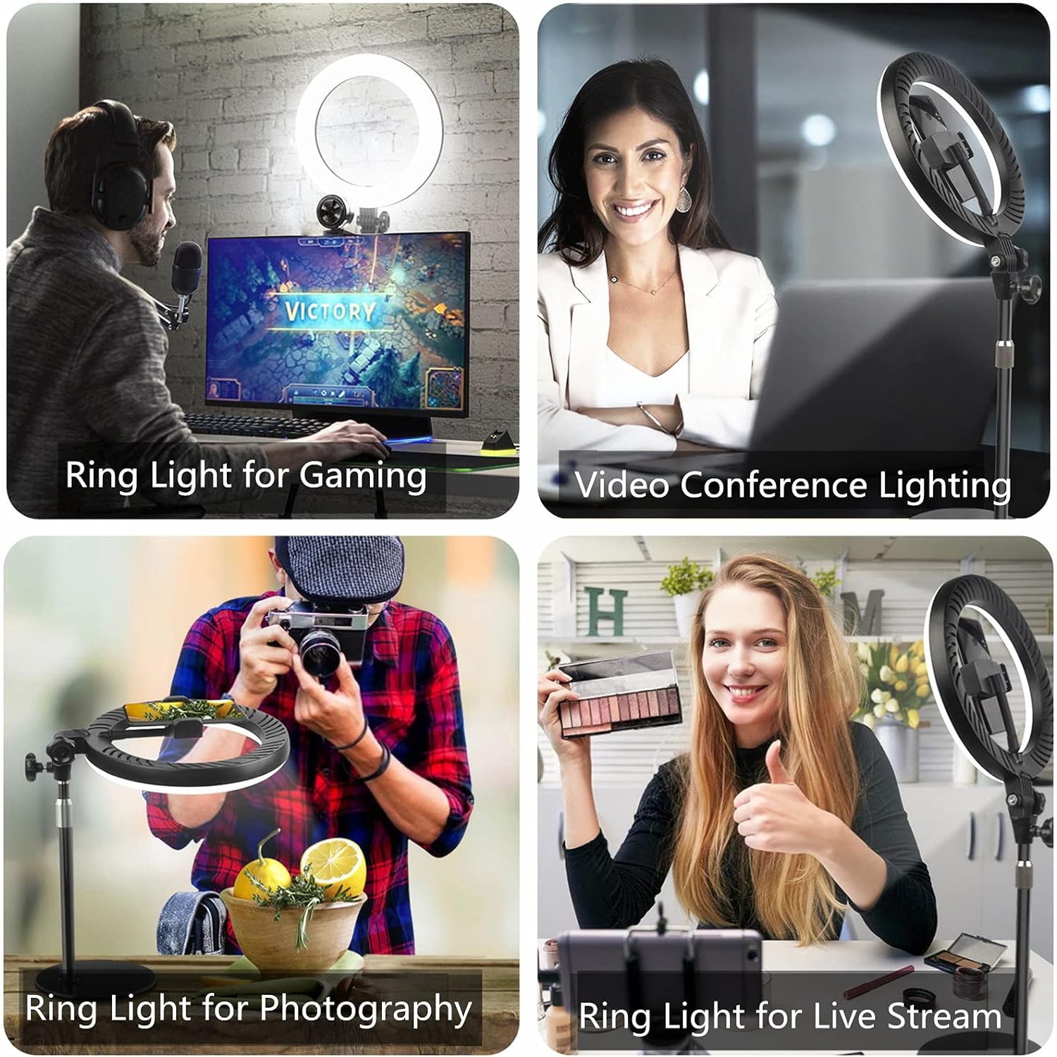 Desk Ring Light with Stand and Phone Holder for Zoom Meetings-10.5'' Selfie Ring Light for Desktop Computer for Makeup/Live Streaming/YouTube White