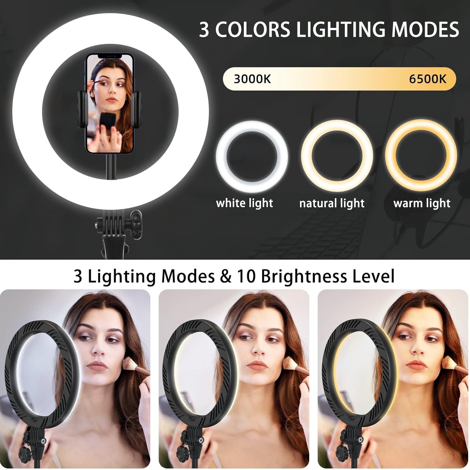 Desk Ring Light with Stand and Phone Holder for Zoom Meetings-10.5'' Selfie Ring Light for Desktop Computer for Makeup/Live Streaming/YouTube Black