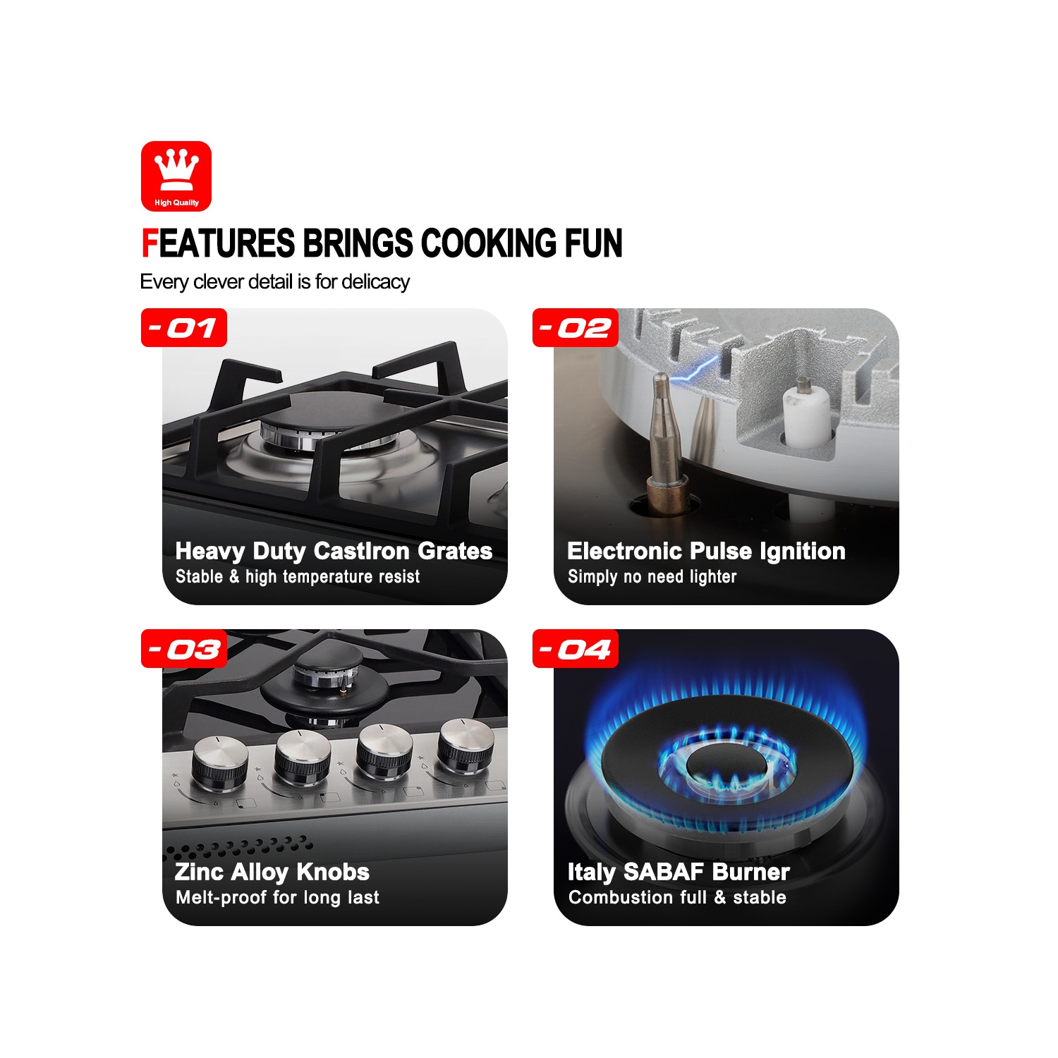 GASLAND 24" 4 Burners NG/LPG Convertible Gas Cooktop, ETL Certified, Stainless Steels