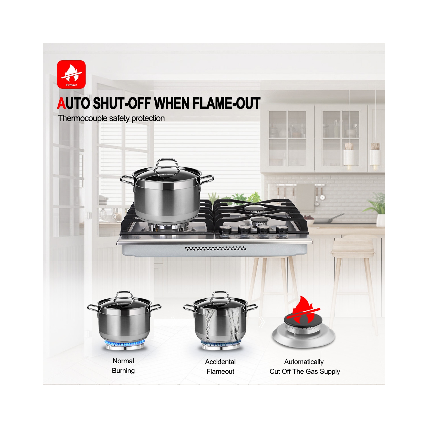 GASLAND 24" 4 Burners NG/LPG Convertible Gas Cooktop, ETL Certified, Stainless Steels