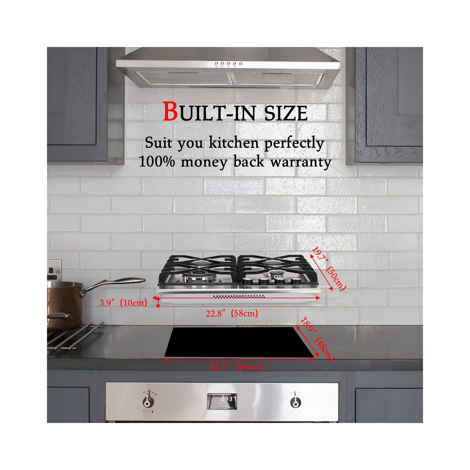 GASLAND 24" 4 Burners NG/LPG Convertible Gas Cooktop, ETL Certified, Stainless Steels