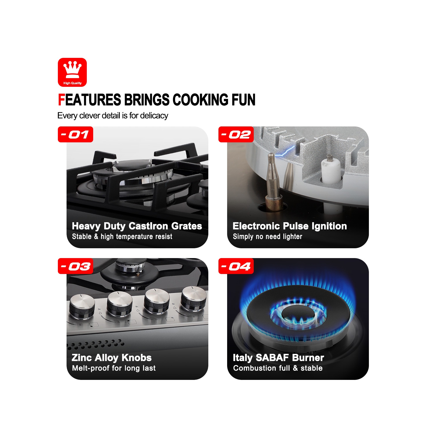 GASLAND 24" 4 Burners NG/LPG Convertible Gas Cooktop, ETL Certified, Stainless Steels, Black