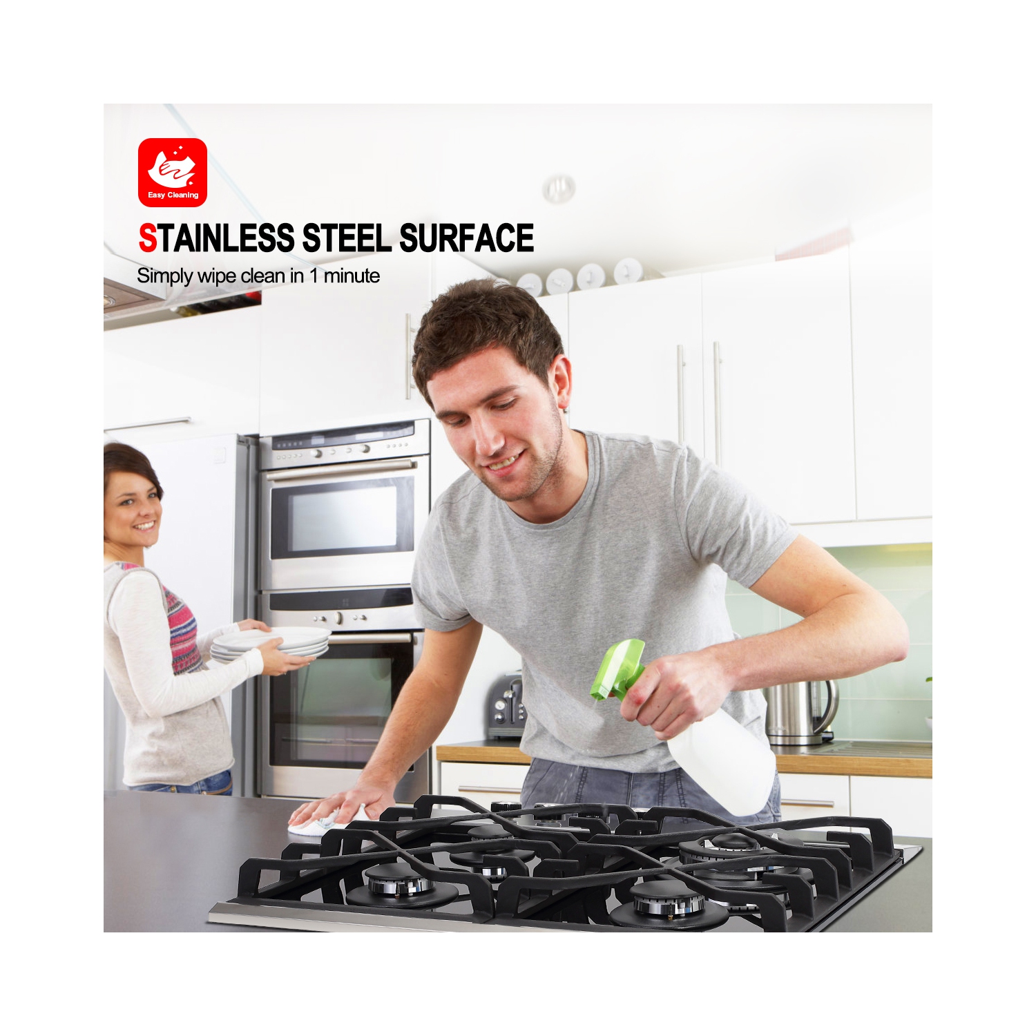 GASLAND 24" 4 Burners NG/LPG Convertible Gas Cooktop, ETL Certified, Stainless Steels, Black