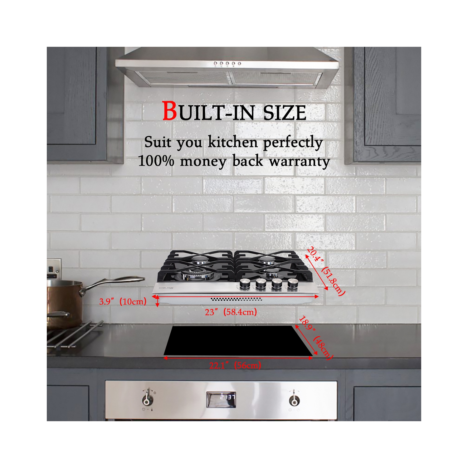 GASLAND 24" 4 Burners NG/LPG Convertible Gas Cooktop, ETL Certified, Stainless Steels, Black
