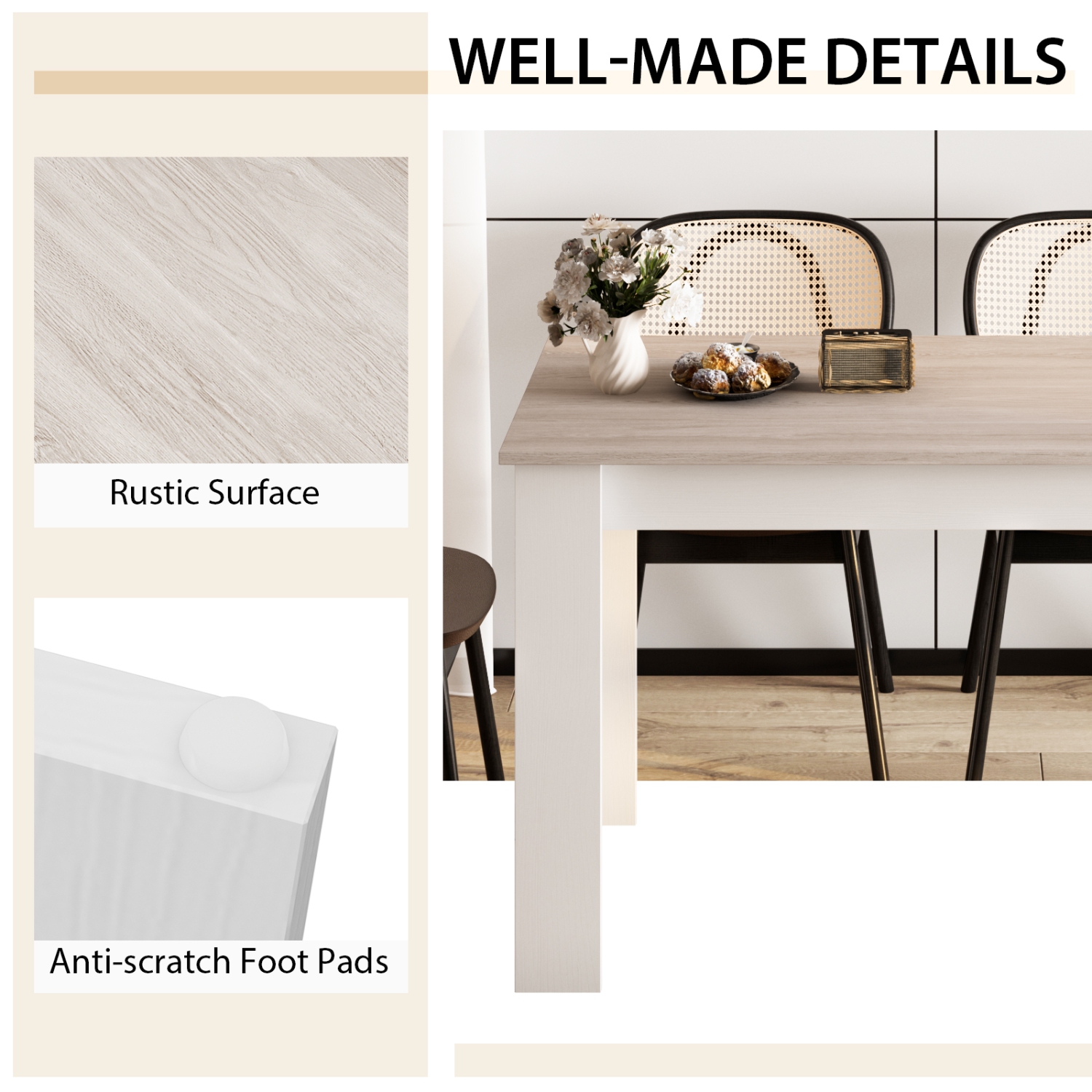 Ensemble de salle à manger moderne 5 pièces avec table rectangulaire et 4 chaises en bois de caoutchouc de Costway