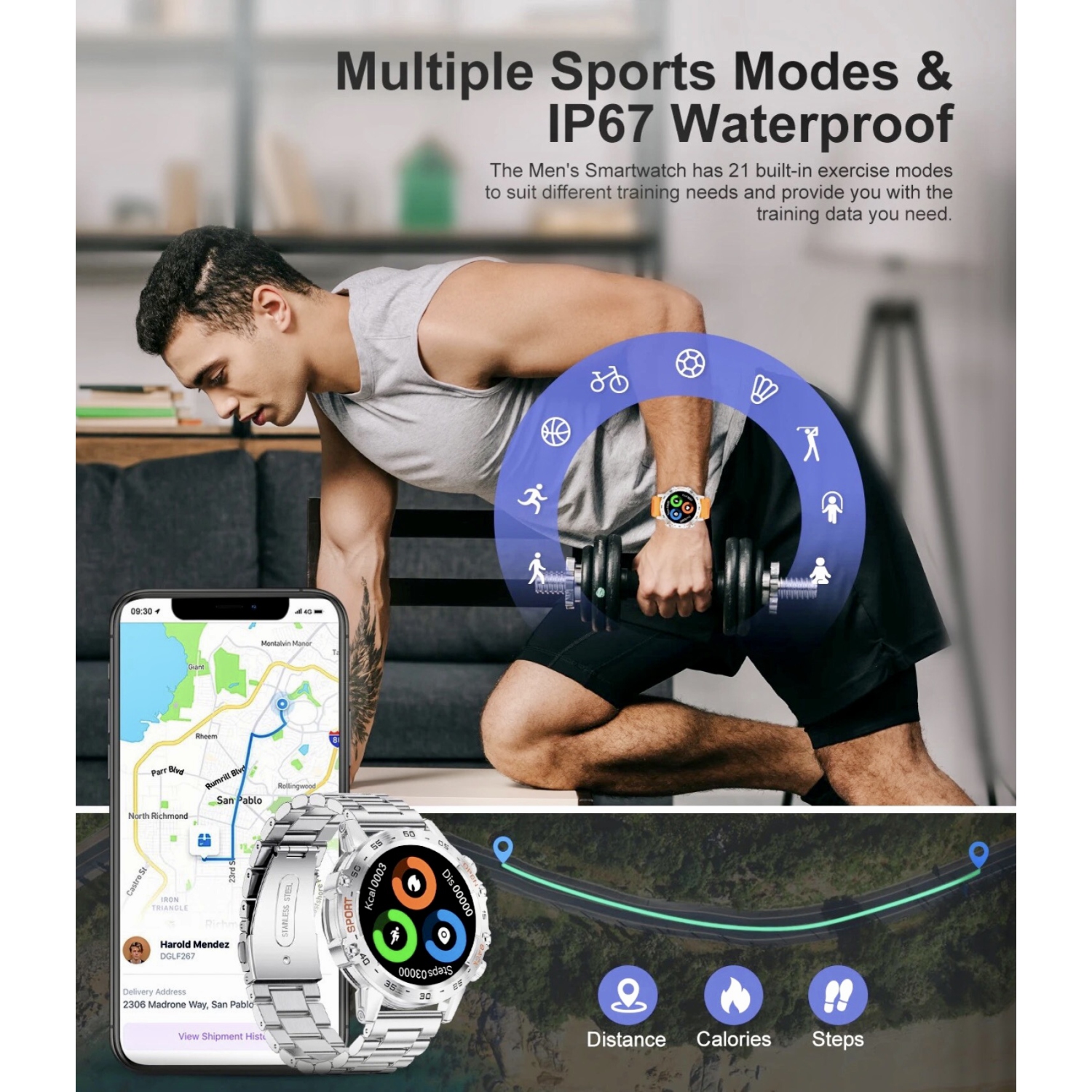 TUTT Smart Watch for Men Metal Case | Military Rugged Smartwatch BT Call Health & Fitness | 2 Straps K52 LIGE