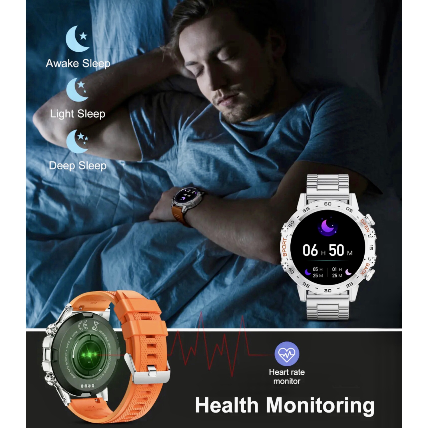 TUTT Smart Watch for Men Metal Case | Military Rugged Smartwatch BT Call Health & Fitness | 2 Straps K52 LIGE