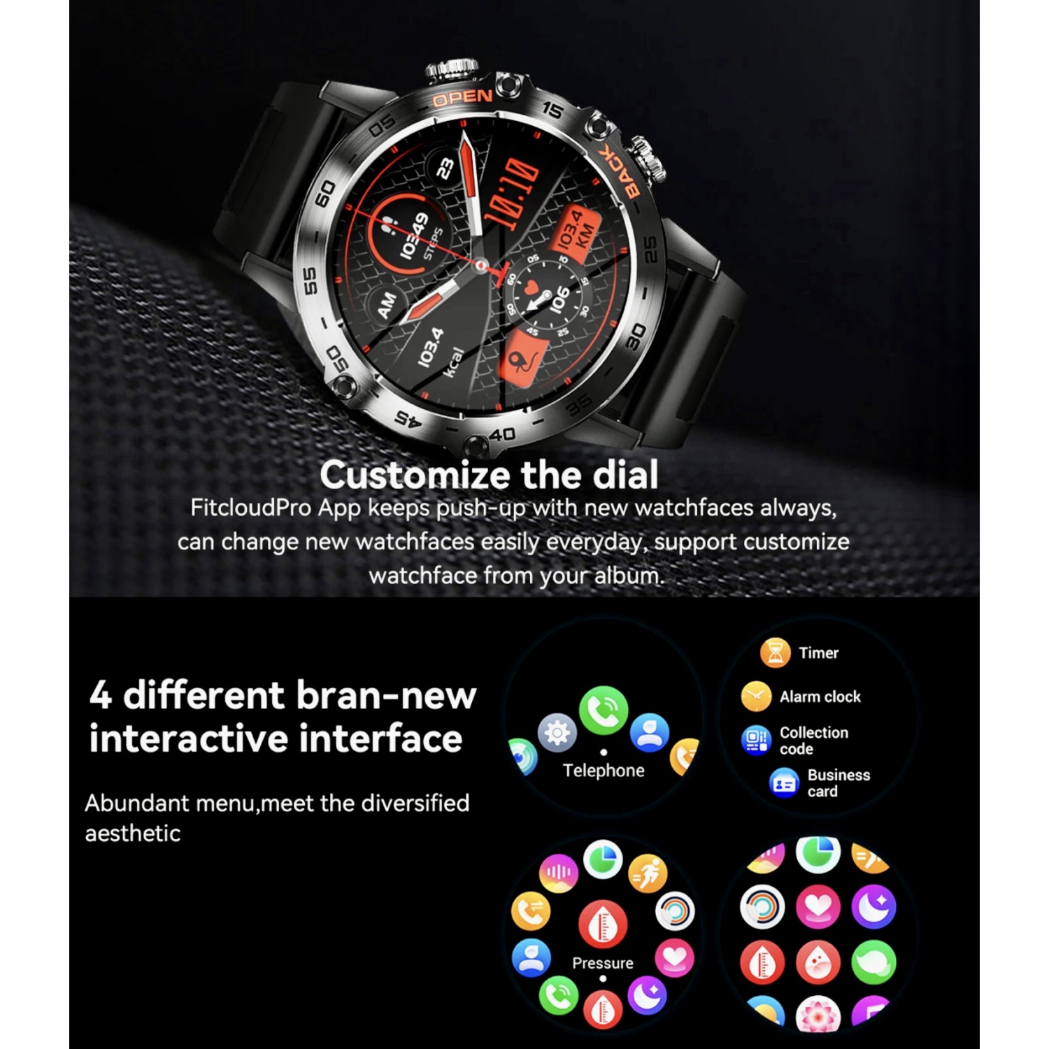 TUTT Smart Watch for Men Metal Case | Military Rugged Smartwatch BT Call Health & Fitness | 2 Straps K52 LIGE